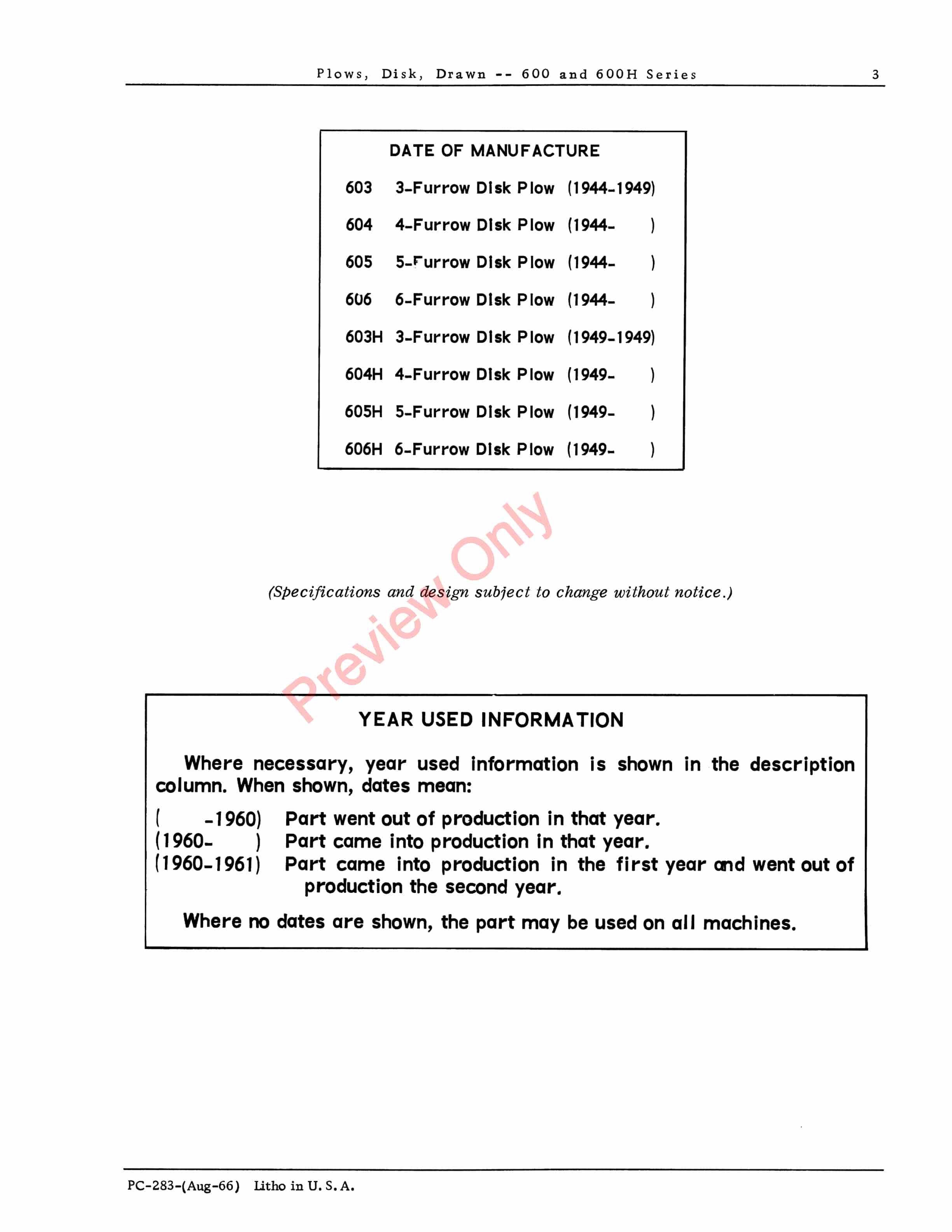 John Deere 600, 600H Drawn Disk Plows Parts Catalog PC283 01AUG66-5