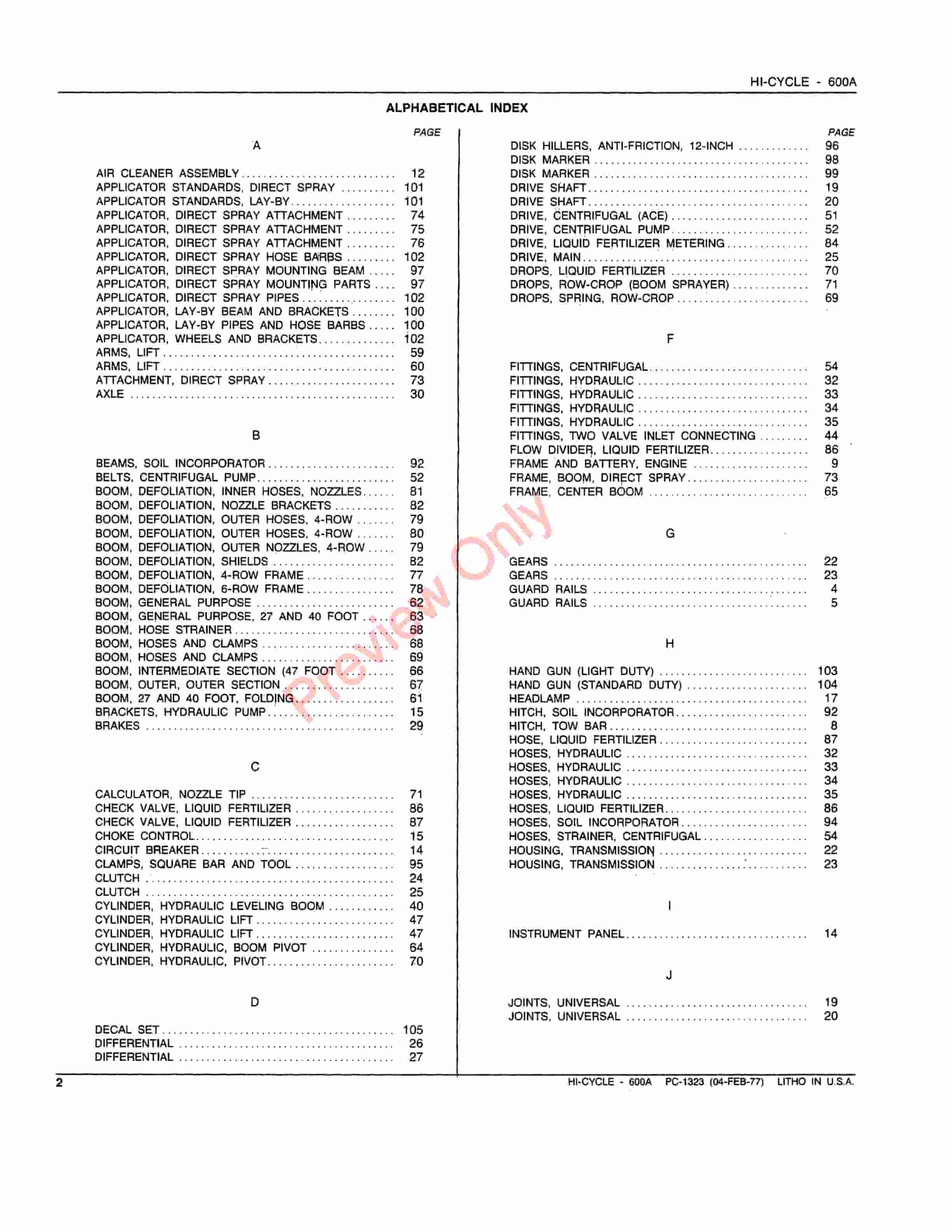 John Deere 600A Hi-Cycle Parts Catalog PC1323 04FEB77-4