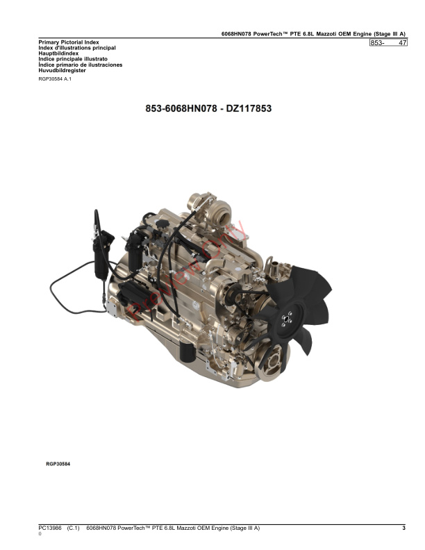 John Deere 6068HN078 PowerTech PTE 6.8L Mazzoti OEM Engine (Stage III A) Parts Catalog PC13986 30SEP23-3