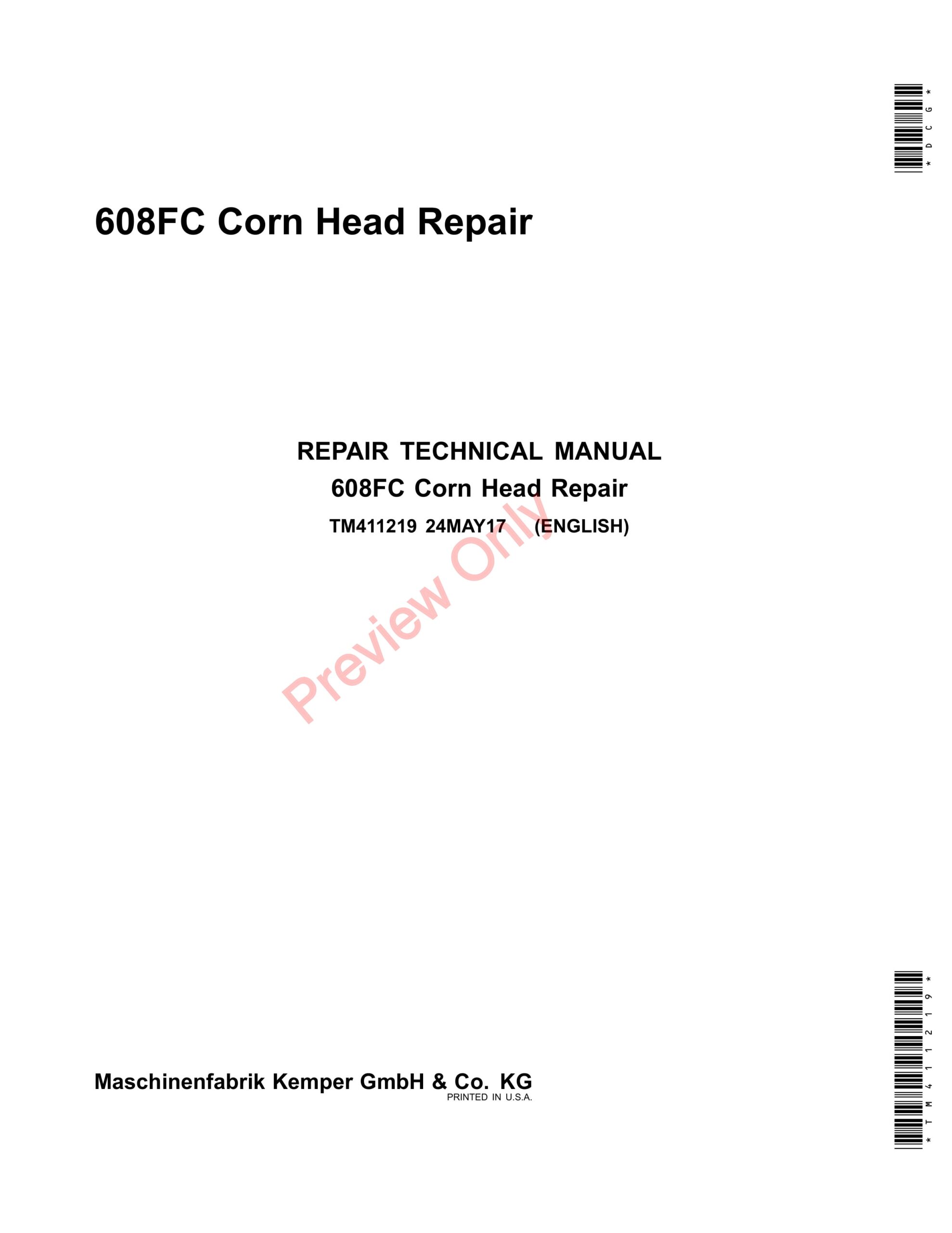 John Deere 608FC Corn Head Technical Manual TM411219 24MAY17-1
