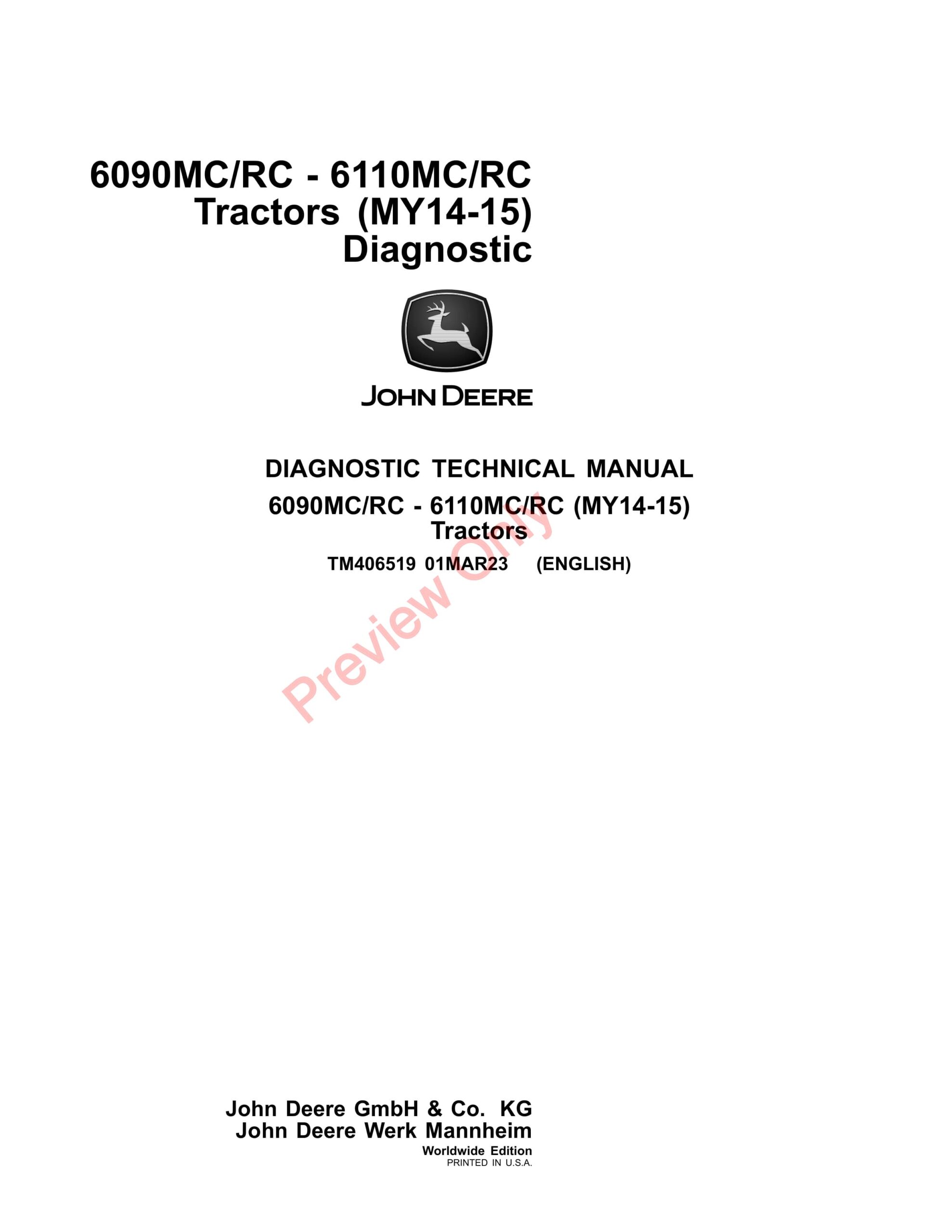 John Deere 6090MCRC – 6110MCRC Tractors (MY14-15) Diagnostic Technical Manual TM406519 01MAR23-1