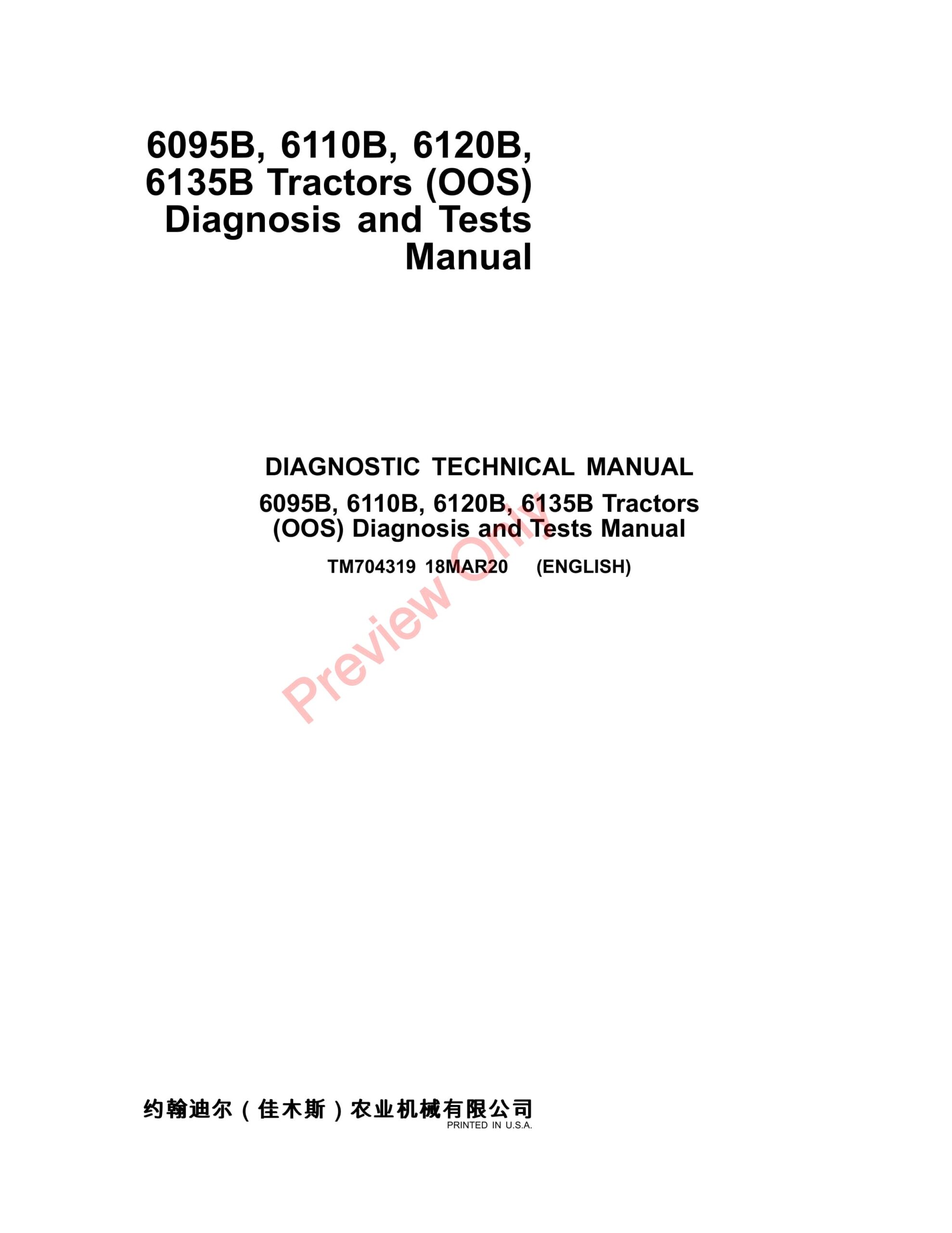 John Deere 6095B, 6110B, 6120B, 6135B Tractors (OOS)(MY2019-) Diagnostic Technical Manual TM704319 18MAR20-1