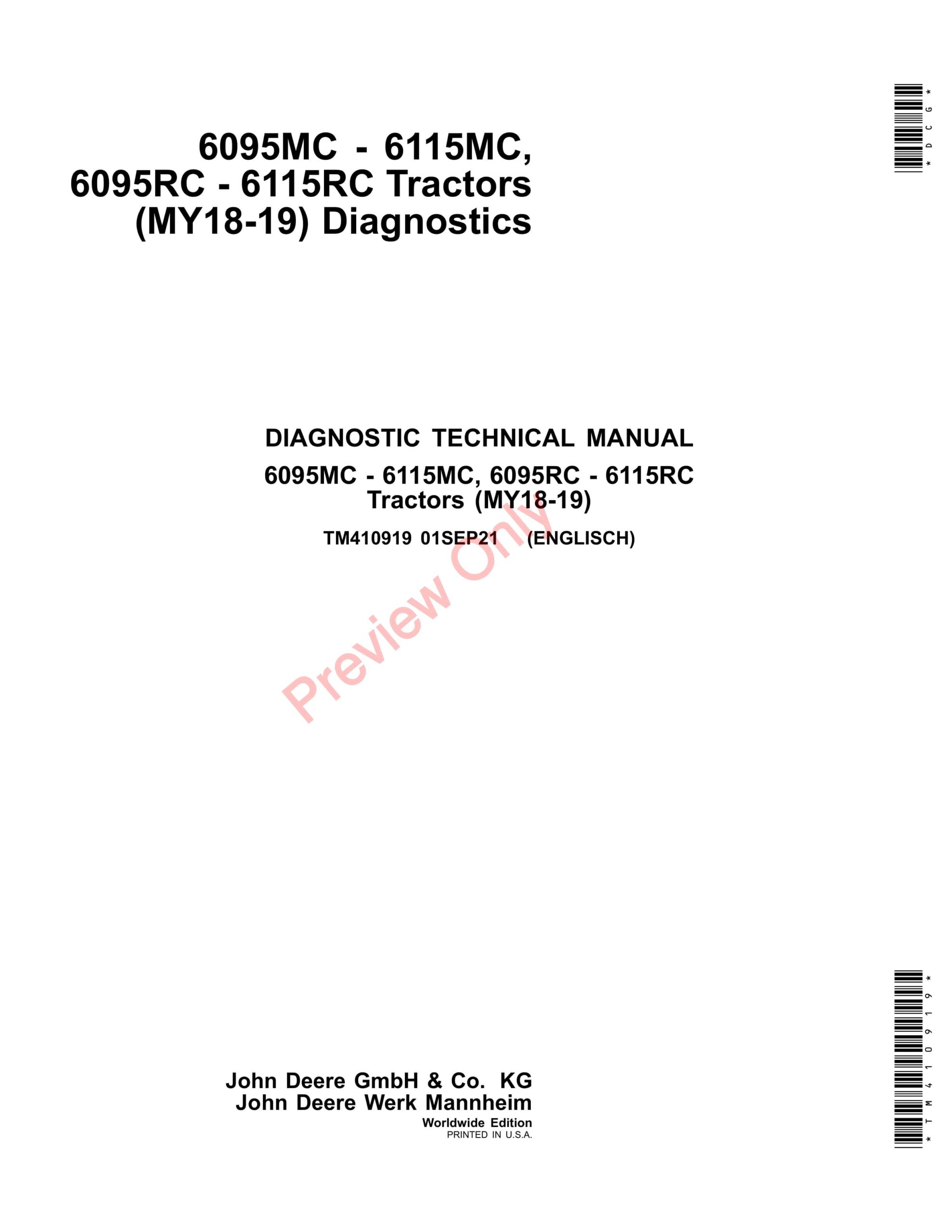 John Deere 6095MC – 6115MC, 6095RC – 6115RC Tractors (MY18-19) Diagnostic Technical Manual TM410919 01SEP21-1