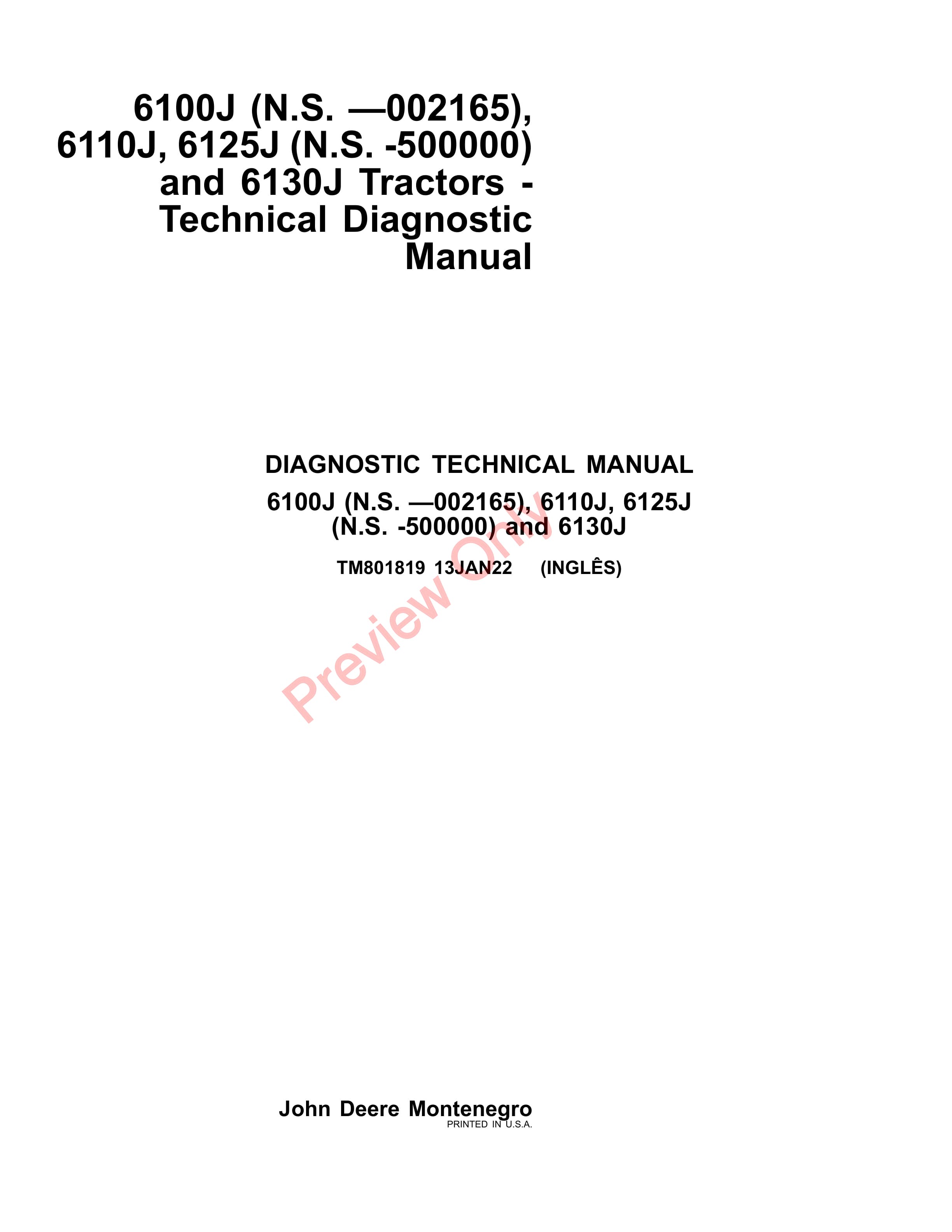 John Deere 6100J (-002165), 6110J (000001 Diagnostic Technical Manual TM801819 13JAN22-1