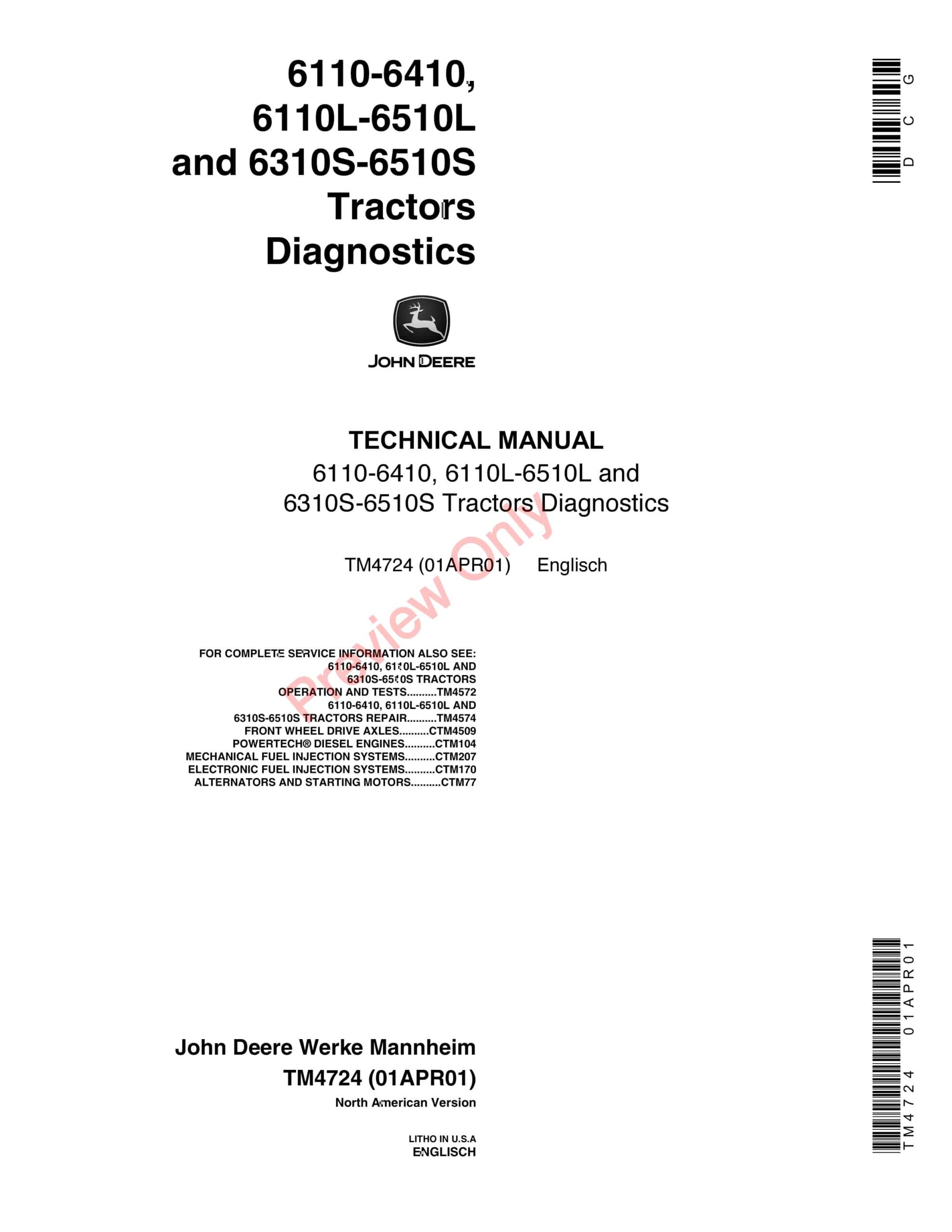John Deere 6110-6410, 6110L-6510L and 6310S-6510S Tractors Technical Manual TM4724 01APR01-1