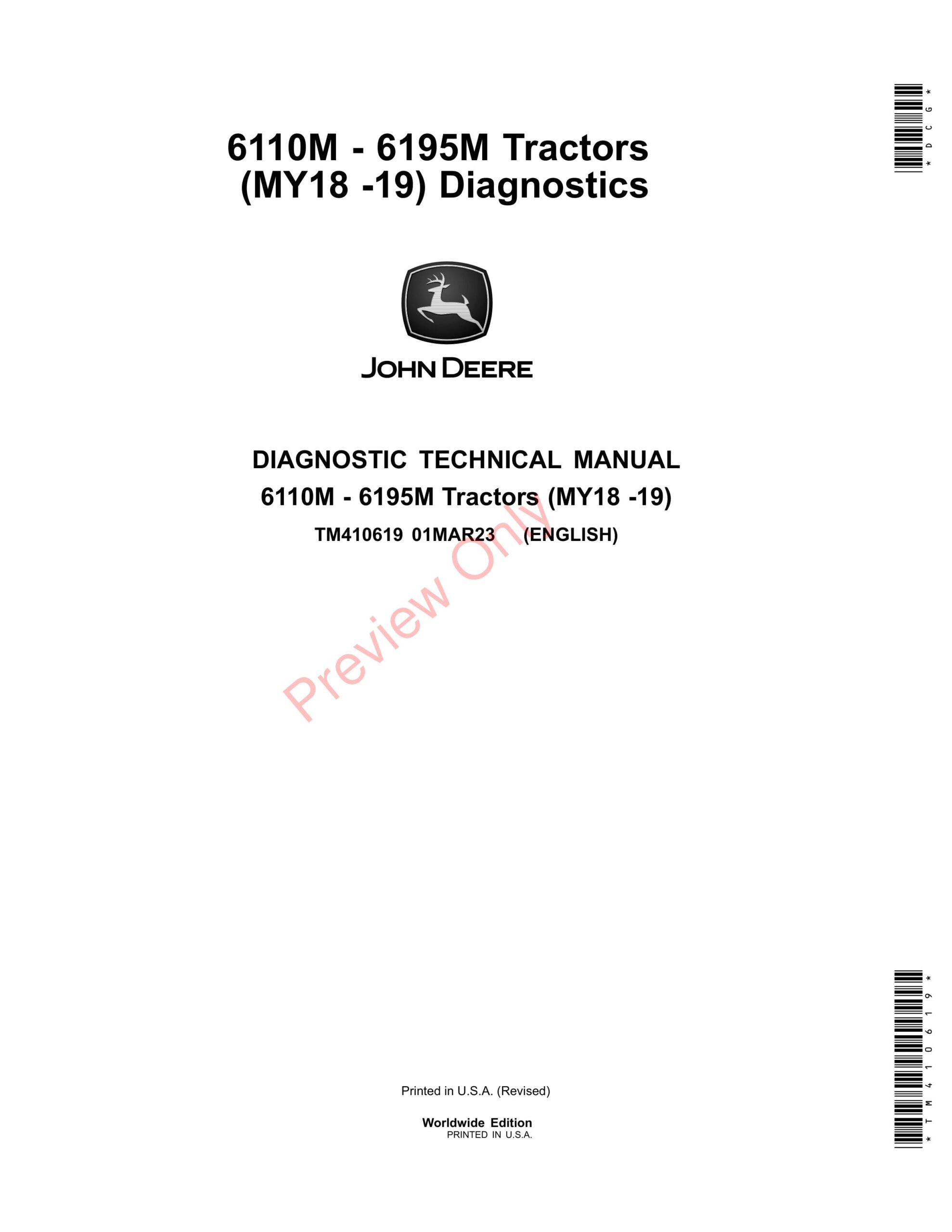 John Deere 6110M – 6195M Tractors (MY18 -19) Diagnostic Technical Manual TM410619 01MAR23-1