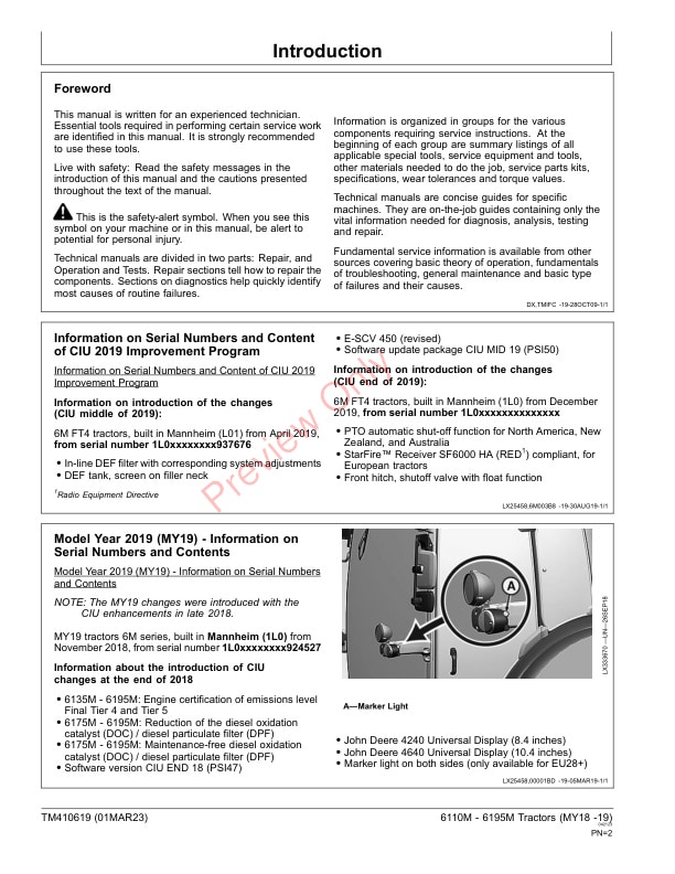 John Deere 6110M 6195M Tractors MY18 19 Diagnostic Technical Manual TM410619 01MAR23 2