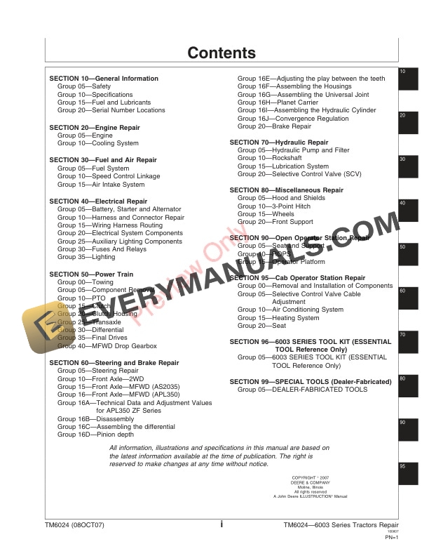 John Deere 6403 and 6603 Tractors Technical Manual TM6024 08OCT07