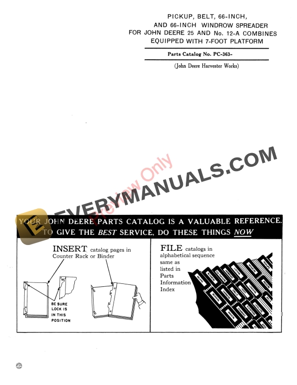 John Deere 66Inch Spreader, 12A Combine, 25 Parts Catalog PC363 01MAY55