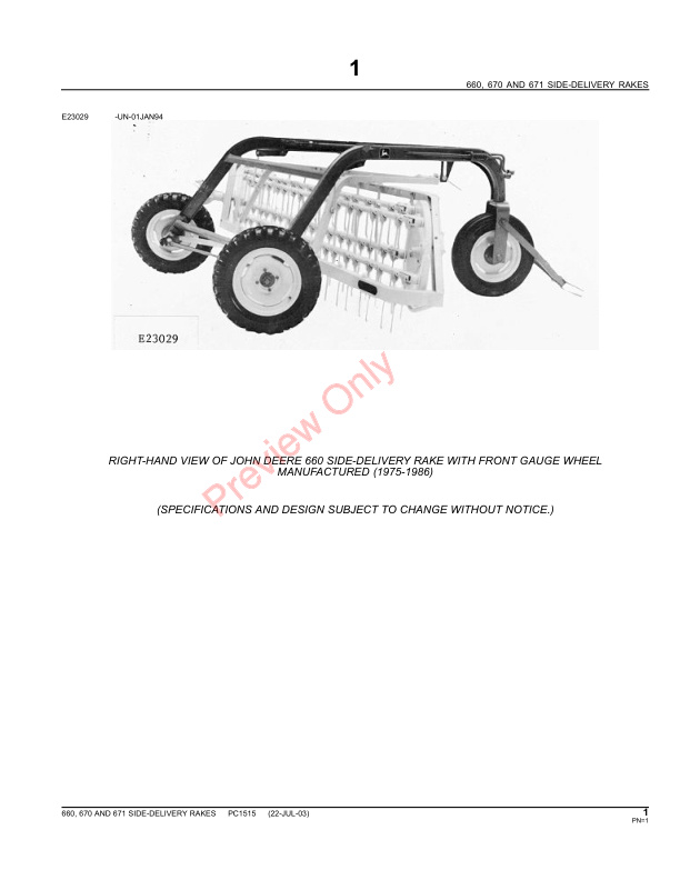 John Deere 660, 670, 671 Rakes and Dual Hitch Parts Catalog PC1515 09MAY11-3