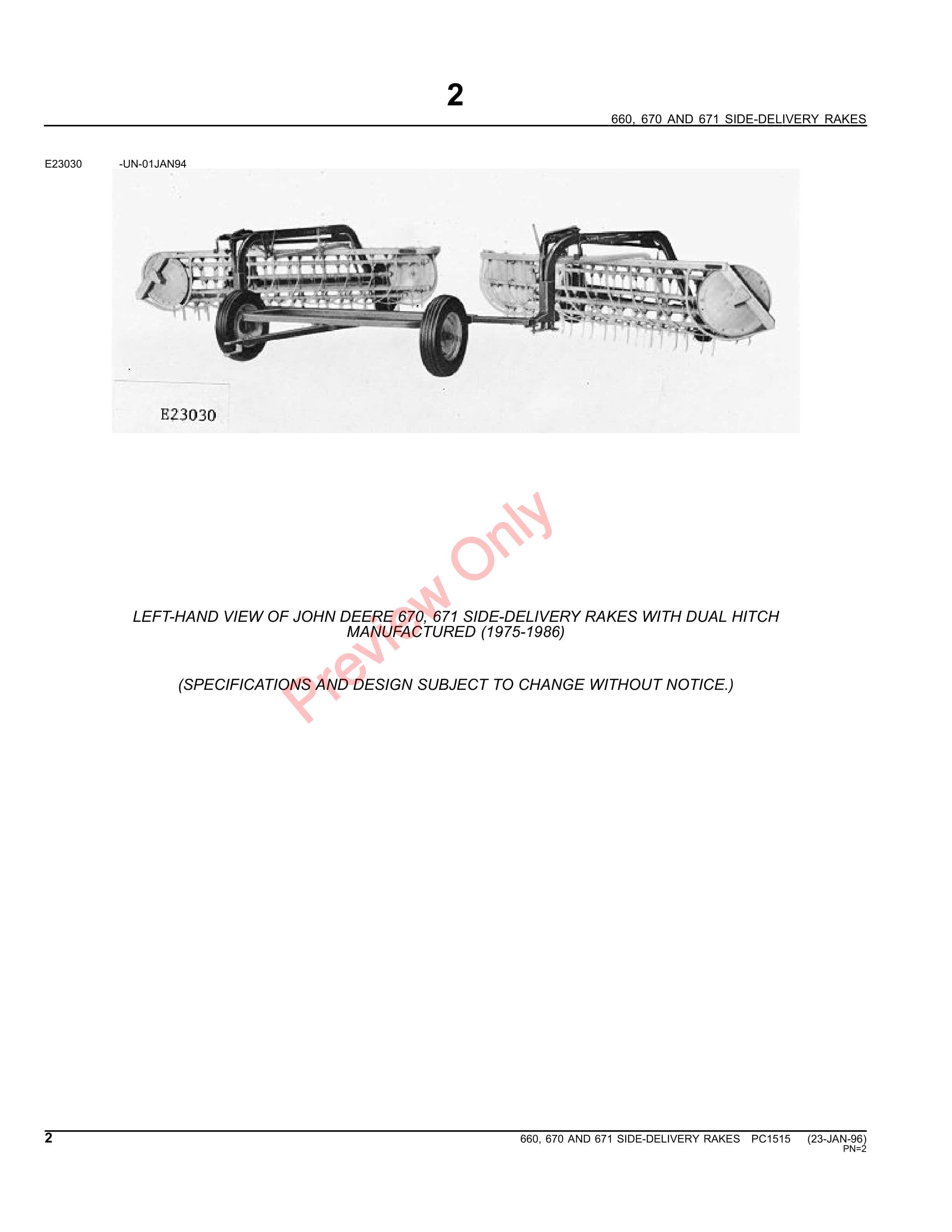 John Deere 660, 670, 671 Rakes and Dual Hitch Parts Catalog PC1515 09MAY11-4