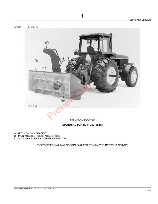 John Deere 696 Snow Blower Parts Catalog PC1922 01JUN11-3