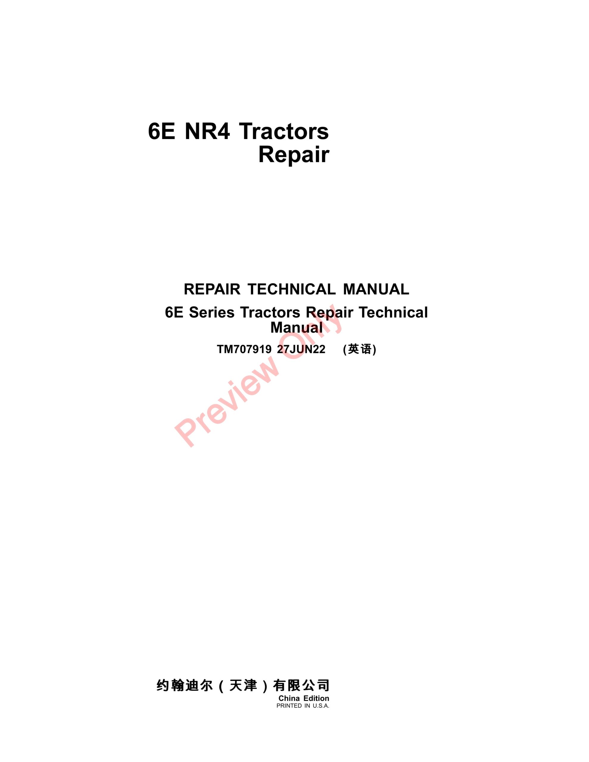 John Deere 6E NR4 Tractors Repair Technical Manual TM707919 27JUN22-1