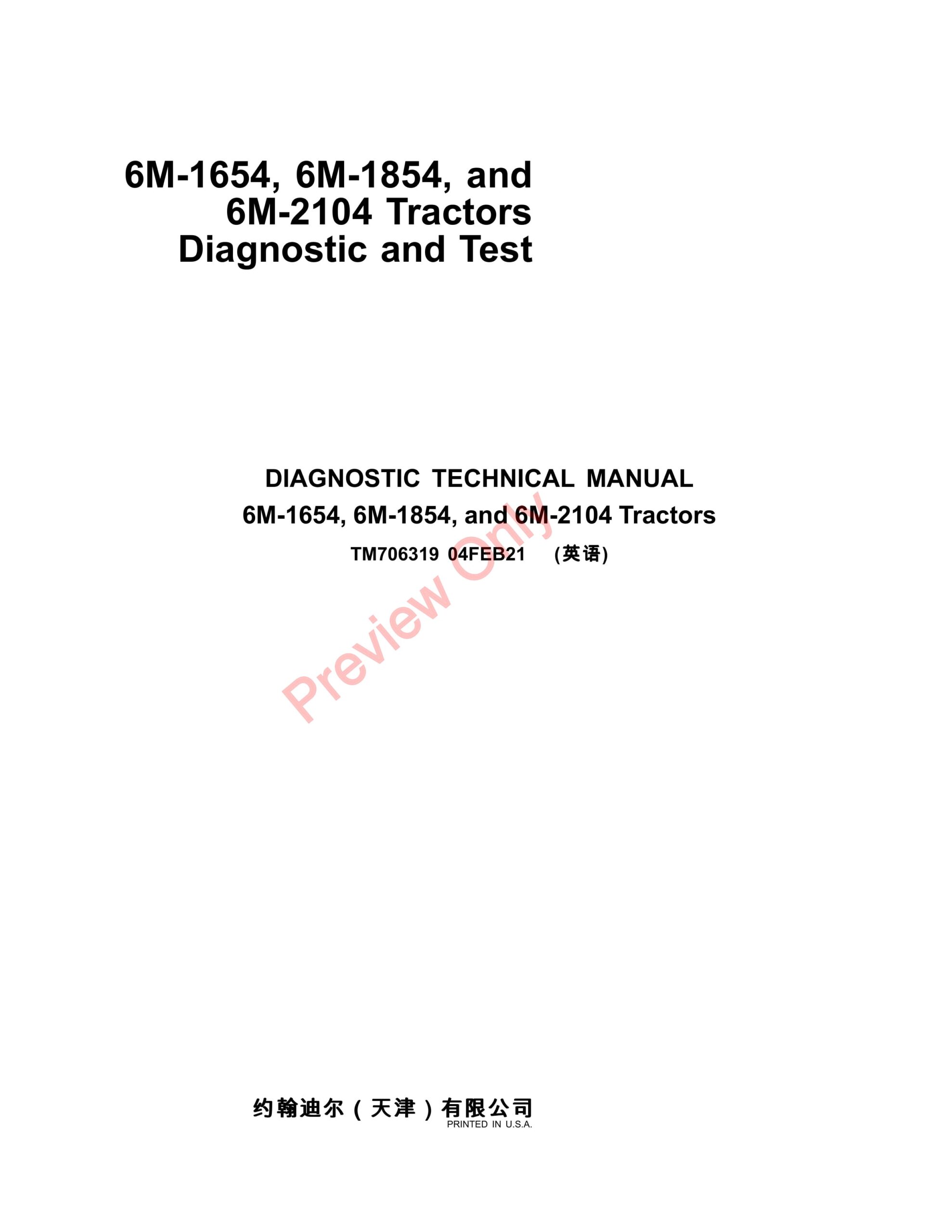 John Deere 6M-1654, 6M-1854, and 6M-2104 Tractors (Asia, English) Diagnostic Technical Manual TM706319 04FEB21-1