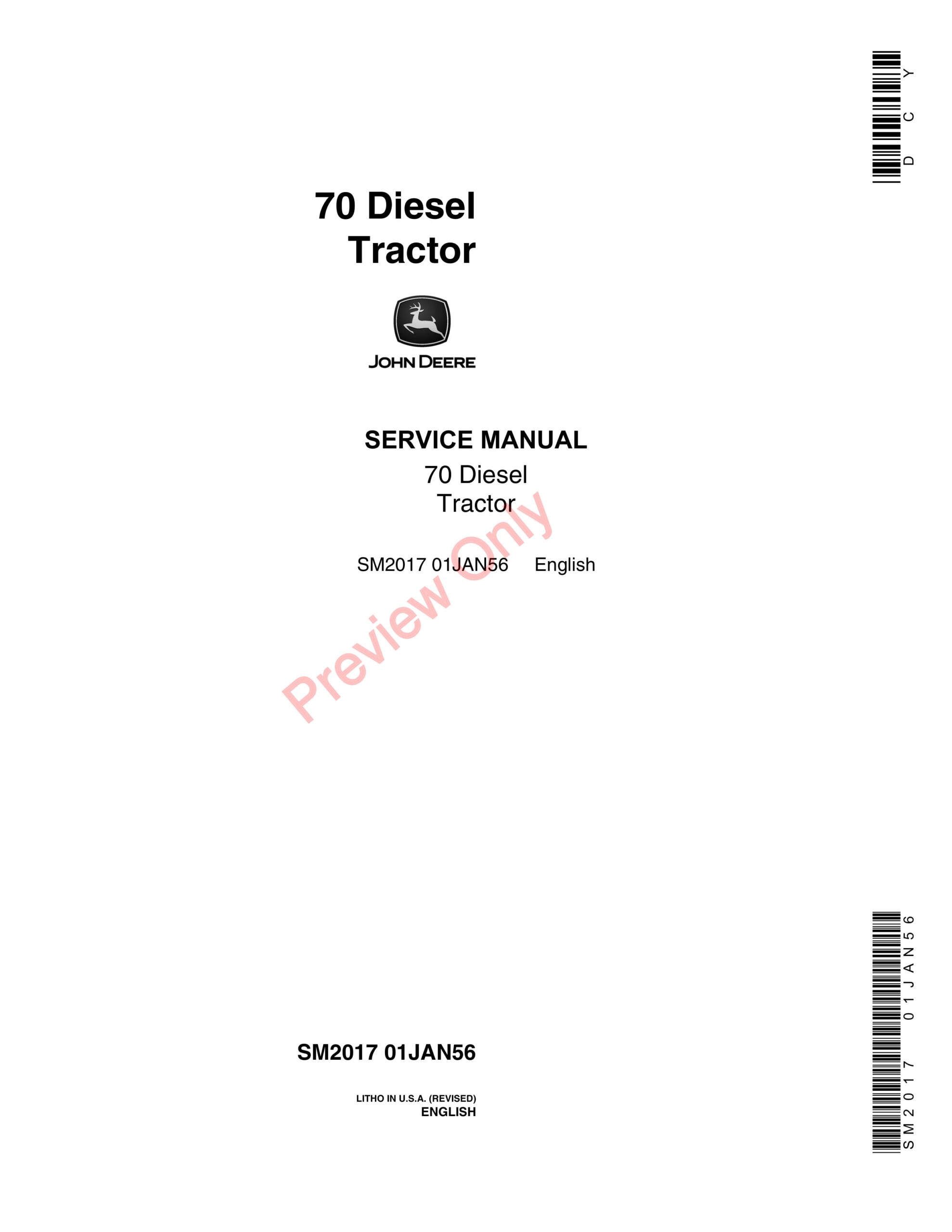 John Deere 70 General-Purpose and Standard (Diesel) Tractor Service Manual SM2017 01JAN56-1