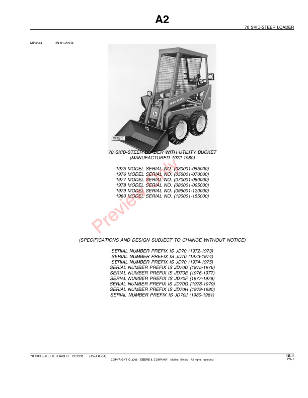 John Deere 70 Skid-Steer Loader Parts Catalog PC1331 09MAR05-3