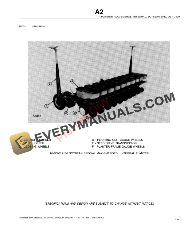 John Deere 7100 Integral Planters - Soybean Special Parts Catalog ...