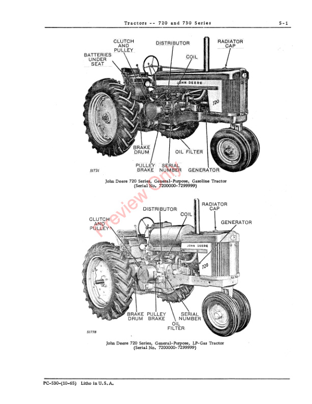 John Deere 720, 730 Tractors Parts Catalog PC530 01OCT65-3