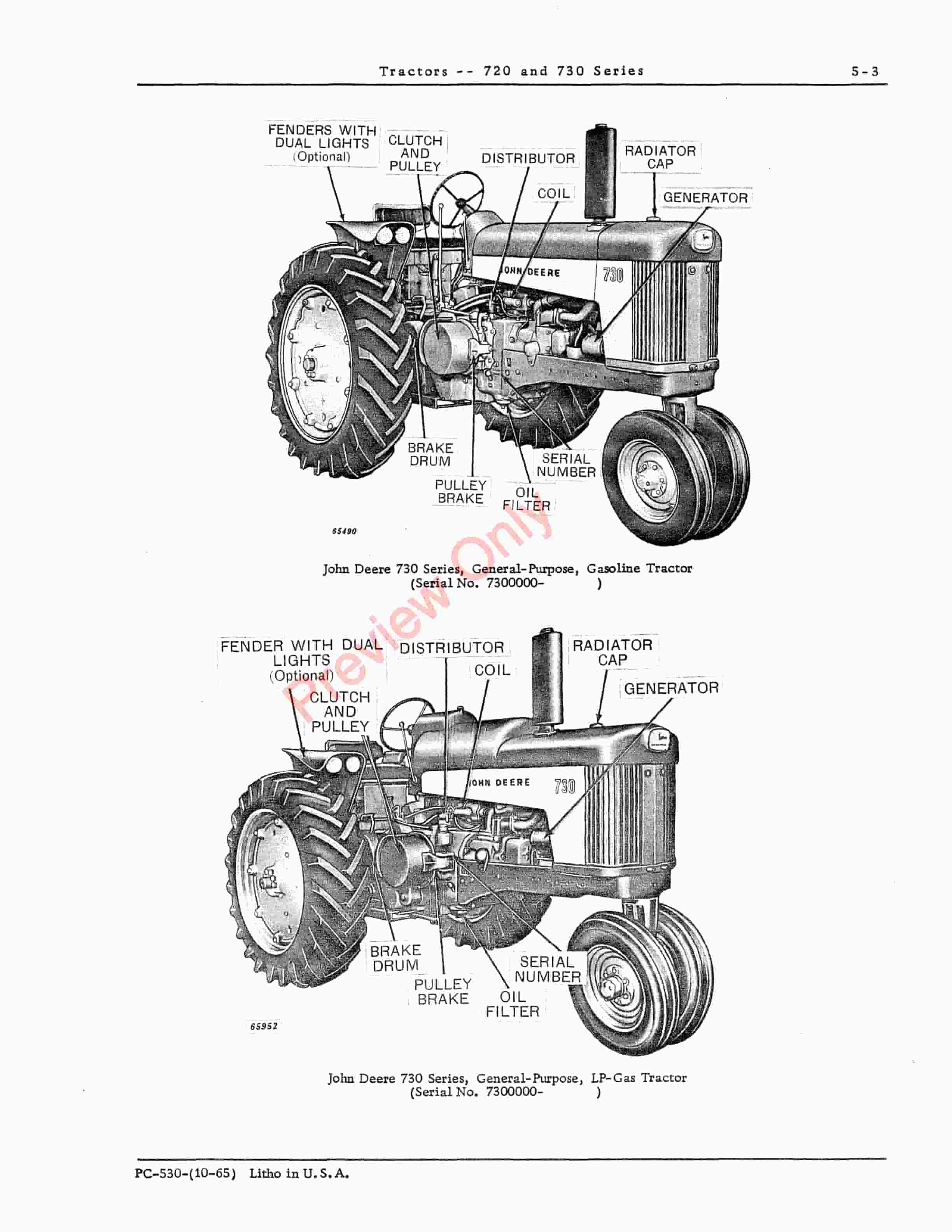 John Deere 720, 730 Tractors Parts Catalog PC530 01OCT65-5