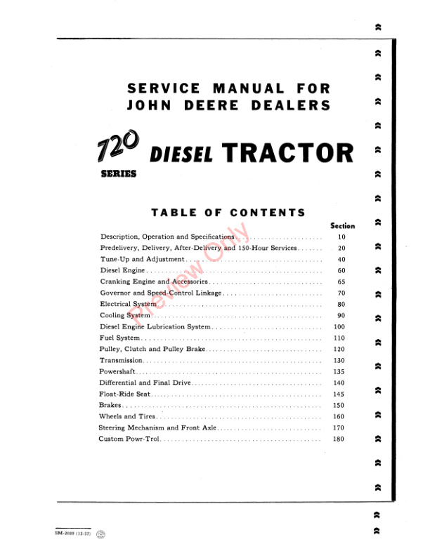 John Deere 720 Series Diesel Tractors Service Manual SM2020 01DEC57 3