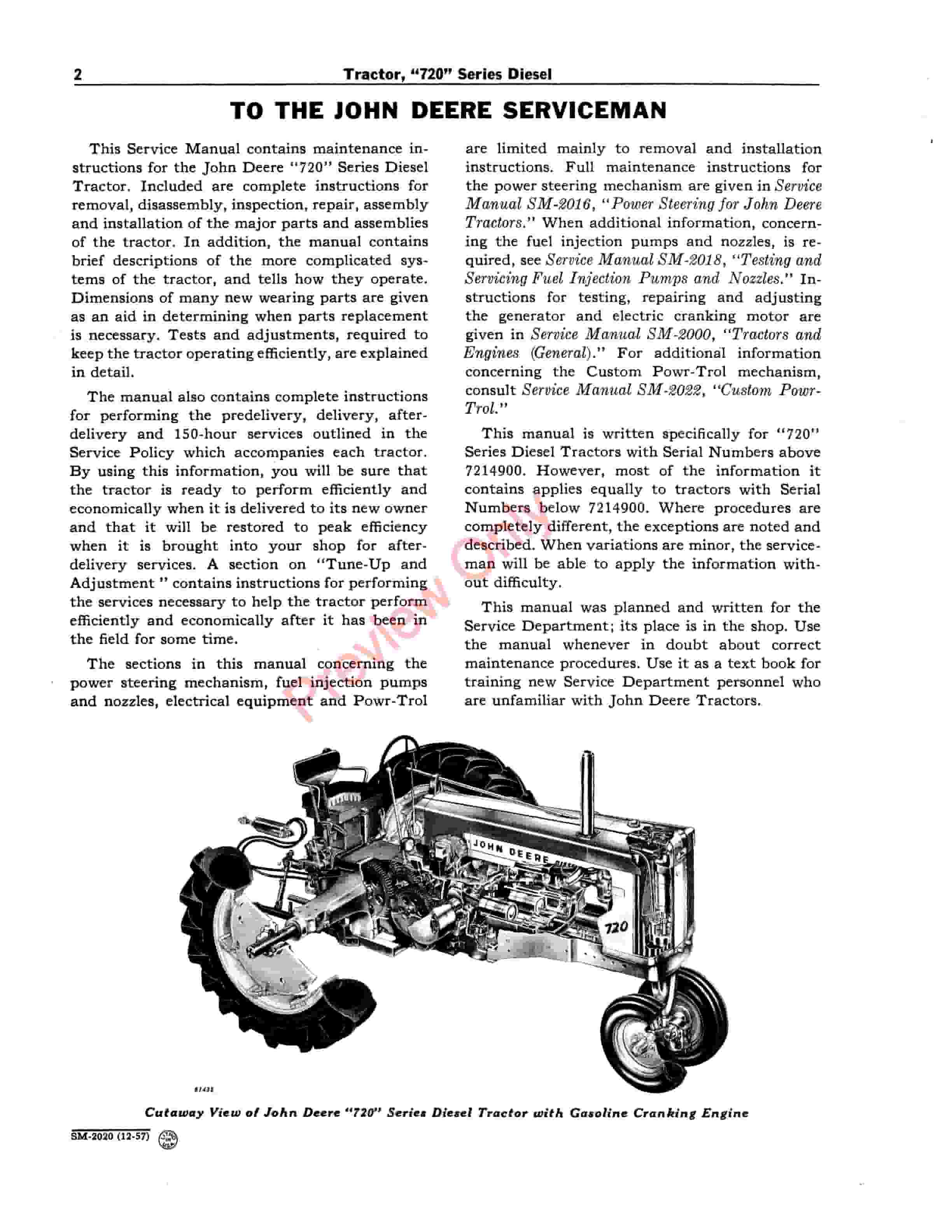 John Deere 720 Series Diesel Tractors Service Manual SM2020 01DEC57 4