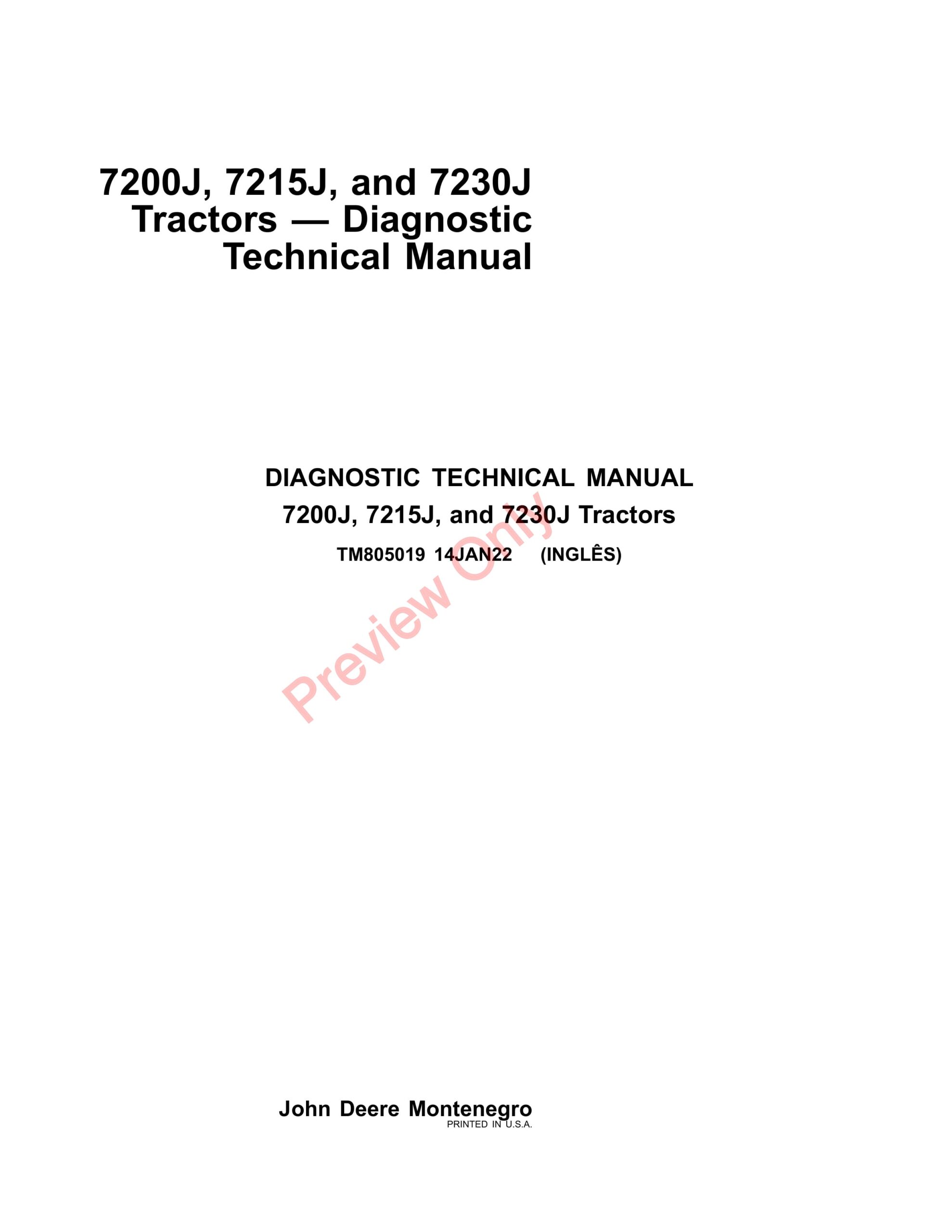 John Deere 7200J, 7215J, and 7230J Tractors Diagnostic Technical Manual TM805019 14JAN22-1