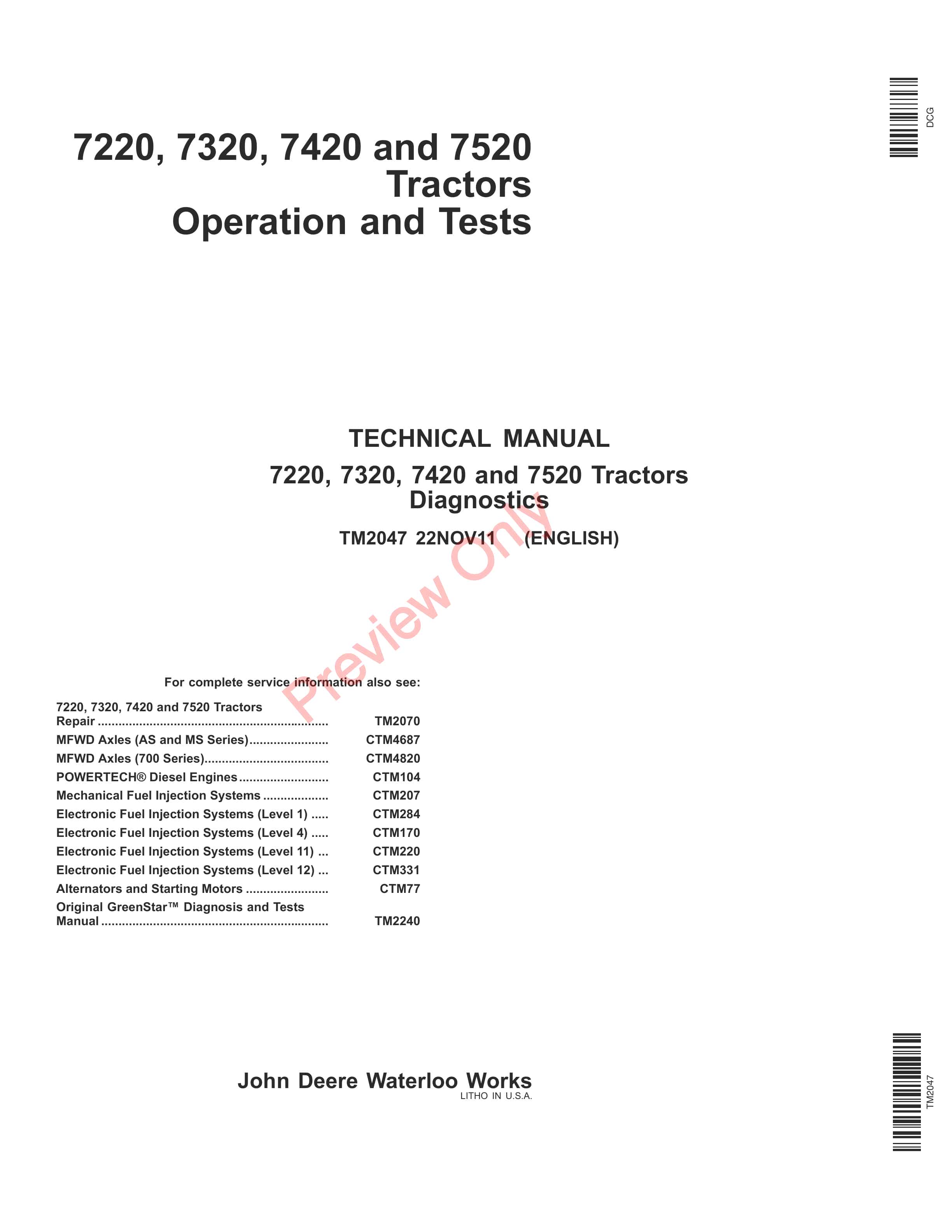 John Deere 7220, 7320, 7420 and 7520 Tractors Technical Manual TM2047 22NOV11-1