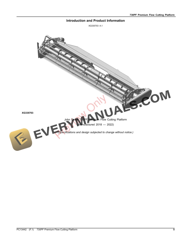 John Deere 730PF Premium Flow Cutting Platform Parts Catalog PC13442