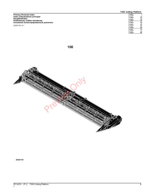 John Deere 735X Cutting Platform (059000 &#8211; 061999) Parts Catalog PC14274 19DEC22-3