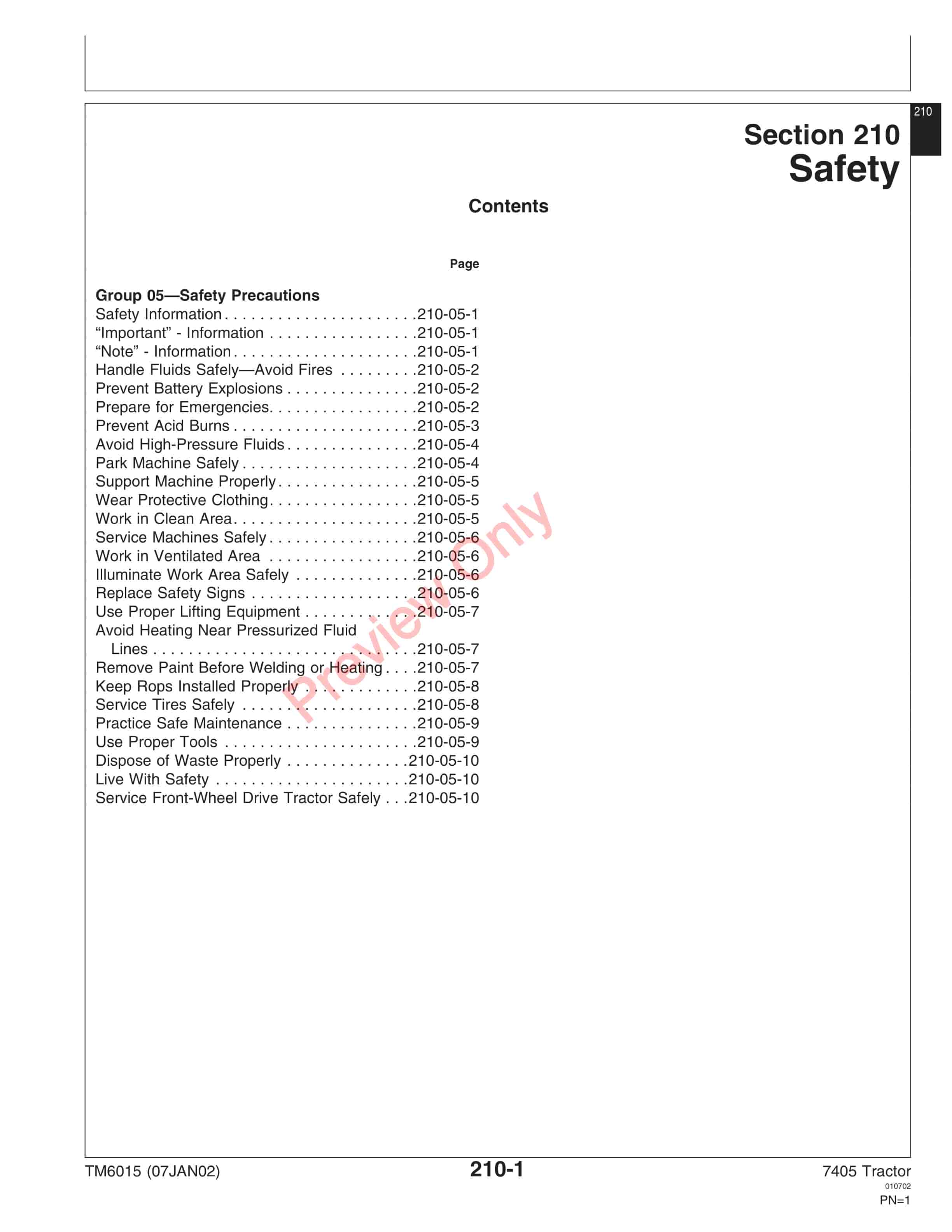John Deere 7405 Tractor Technical Manual TM6015 07JAN02 5