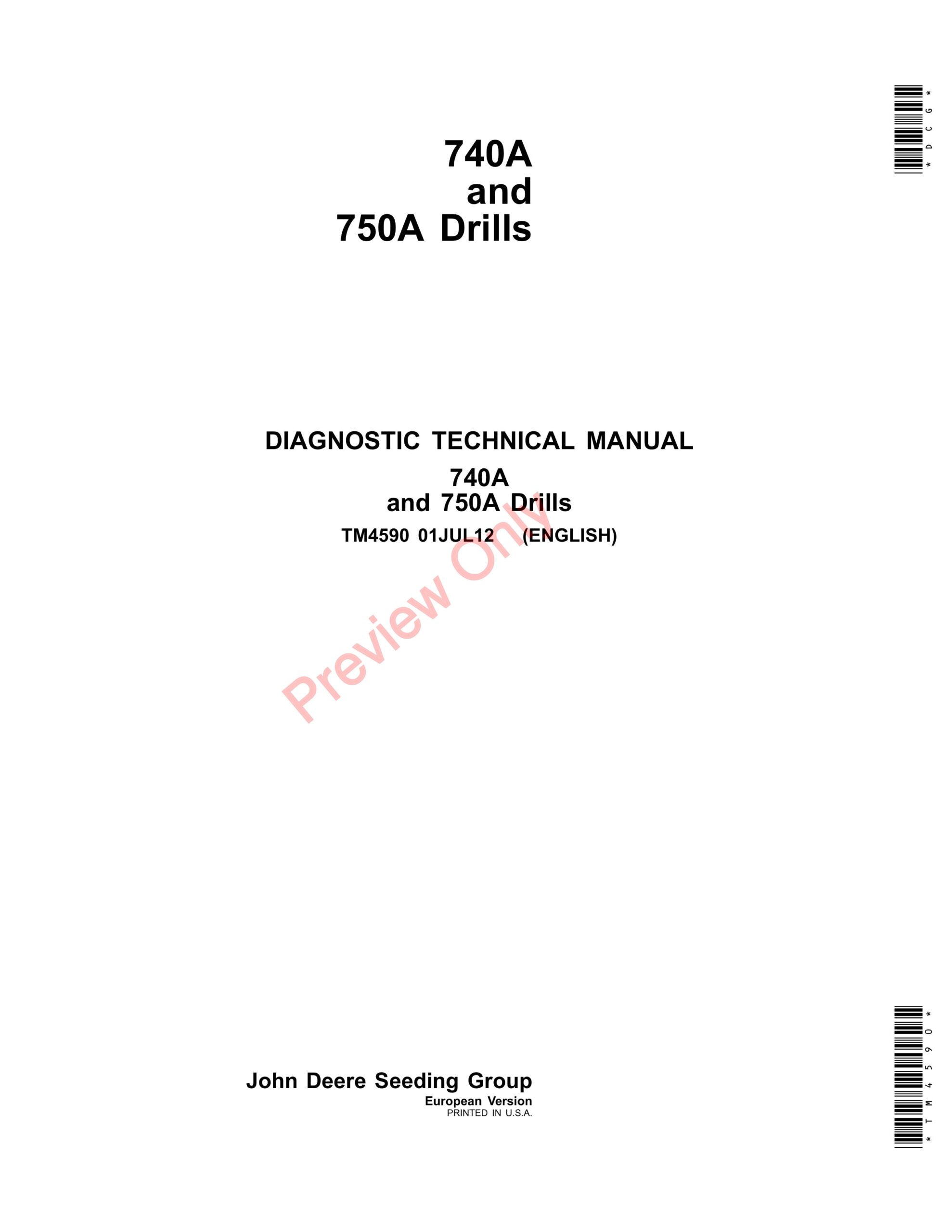 John Deere 740A and 750A Mulch Drills Diagnostic Technical Manual TM4590 31MAR16-1