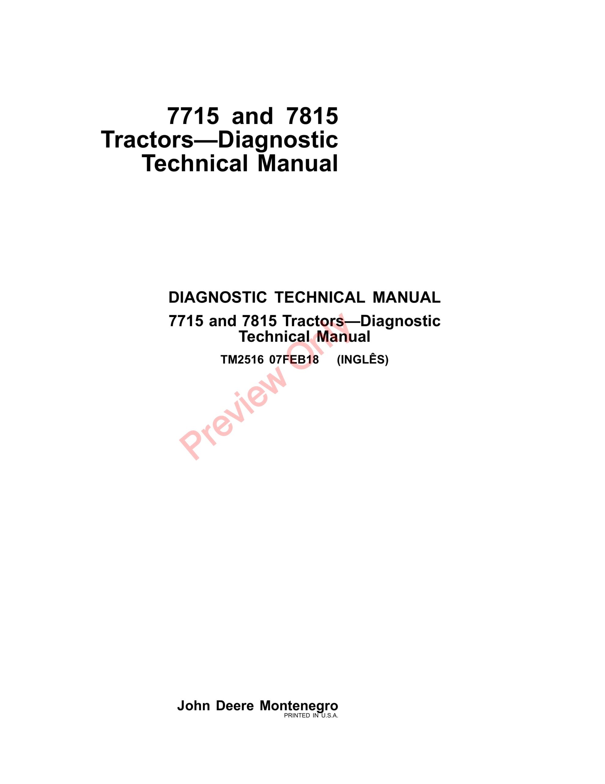 John Deere 7715 and 7815 Tractors Diagnostic Technical Manual TM2516 07FEB18-1
