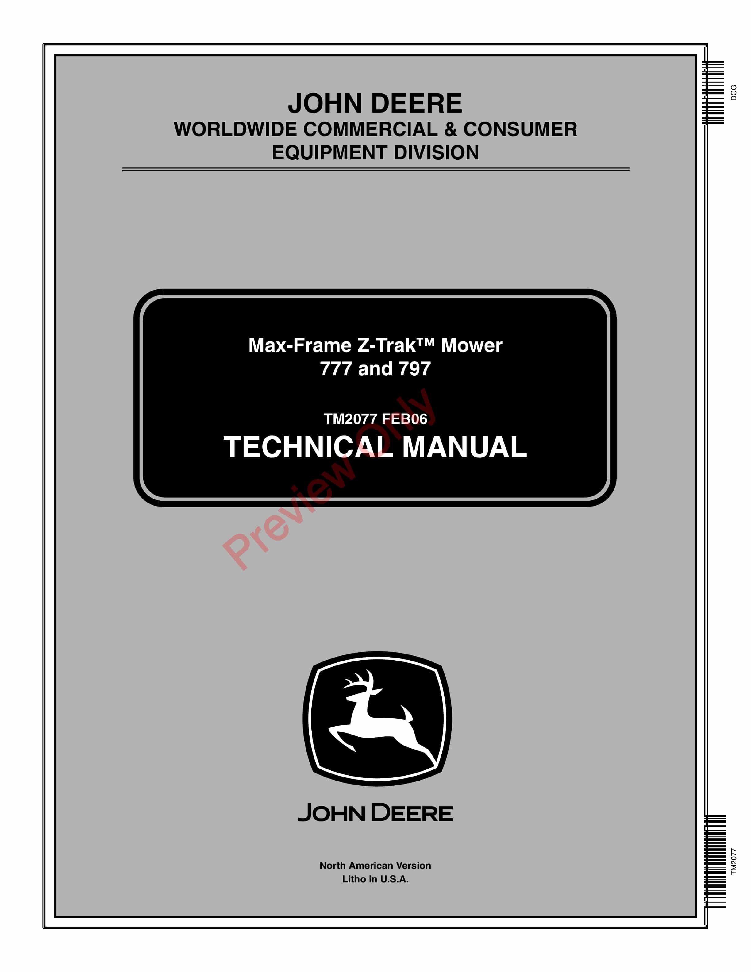 John Deere 777, 797 Max-Frame ZTrak Mowers Technical Manual TM2077 01FEB06-1