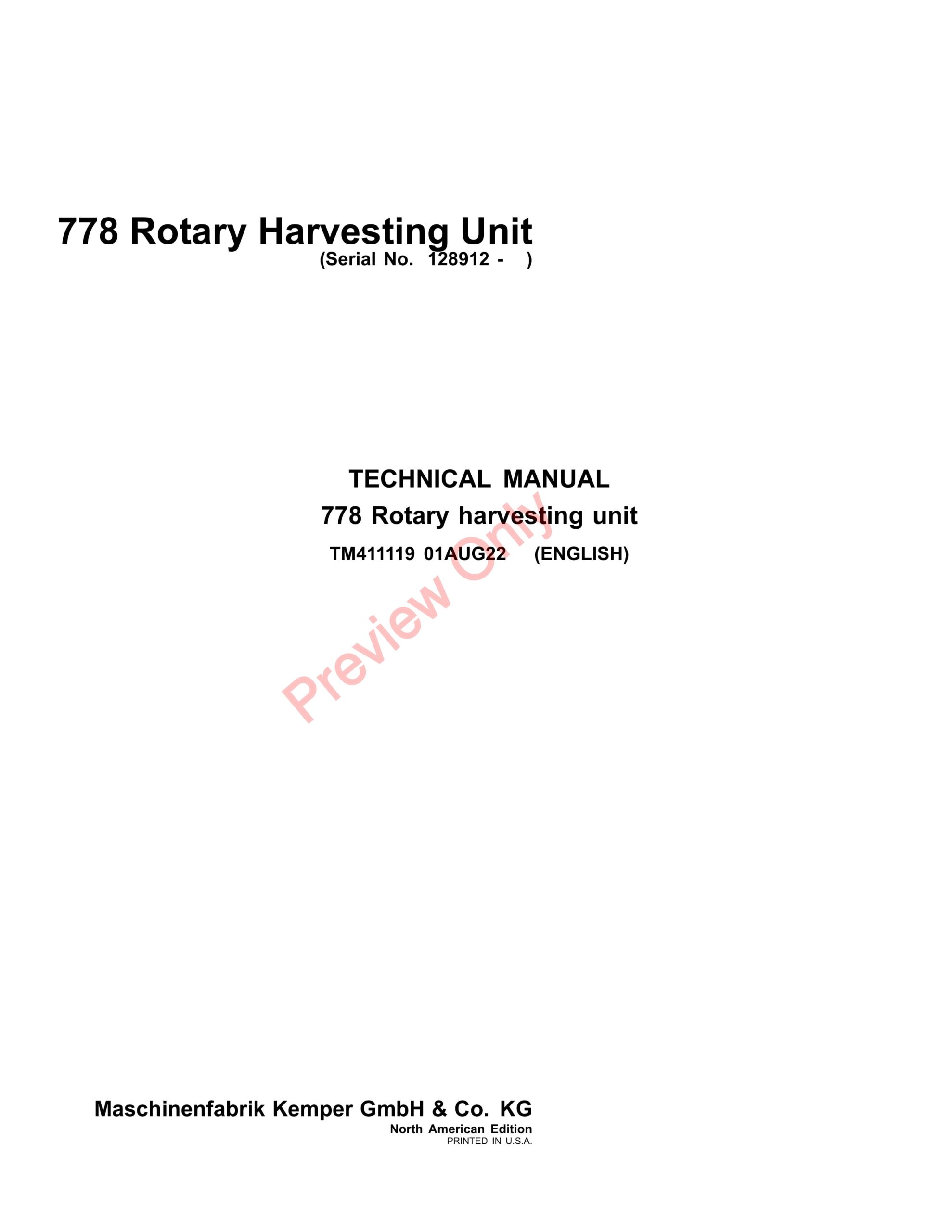 John Deere 778 Rotary Harvesting Unit Technical Manual TM411119 01AUG22-1