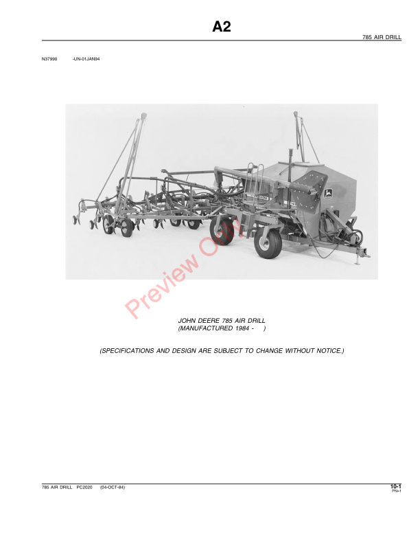 John Deere 785 Air Drill Parts Catalog PC2020 04OCT84-3