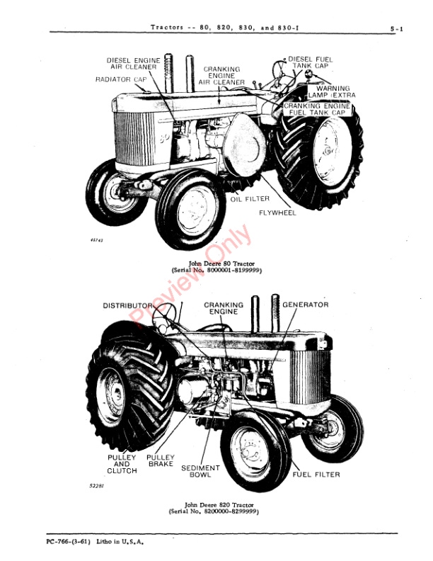 John Deere 80, 820, 830, 830-Industrial Tractors Parts Catalog PC766 01MAR61-3
