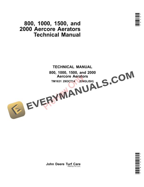 John Deere 800, 1000, 1500, 2000 Aercore Aerators Technical Manual ...