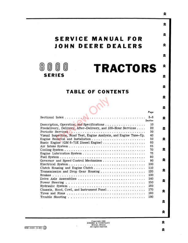 John Deere 8000 Series Tractor Service Manual SM2030 01MAR64 3