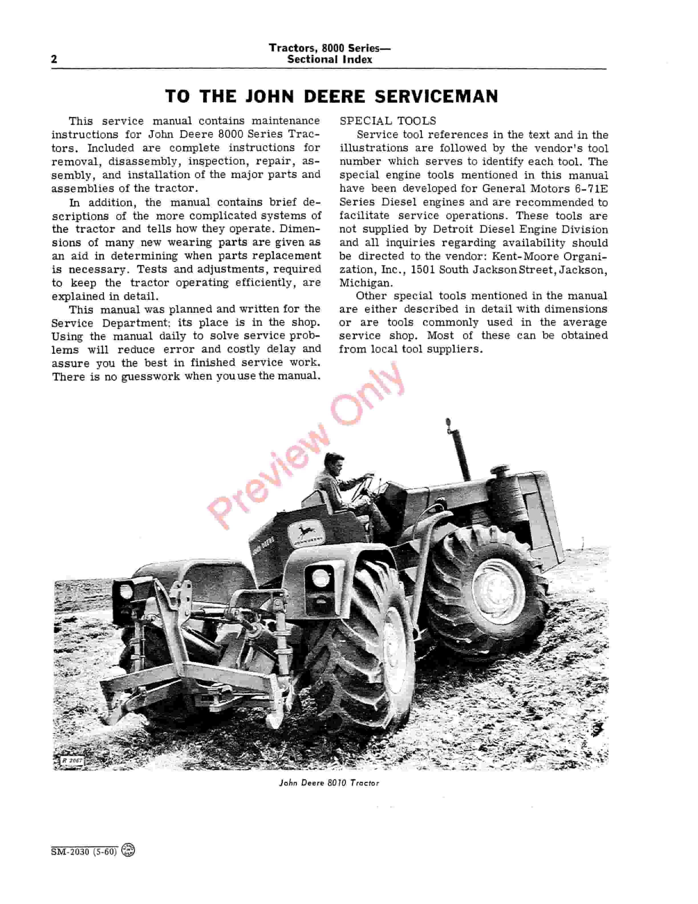 John Deere 8000 Series Tractor Service Manual SM2030 01MAR64 4