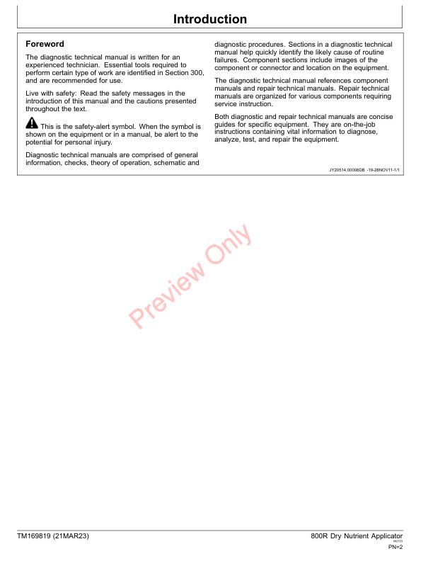 John Deere 800R Dry Nutrient Applicator Diagnostic Technical Manual TM169819 21MAR23 2