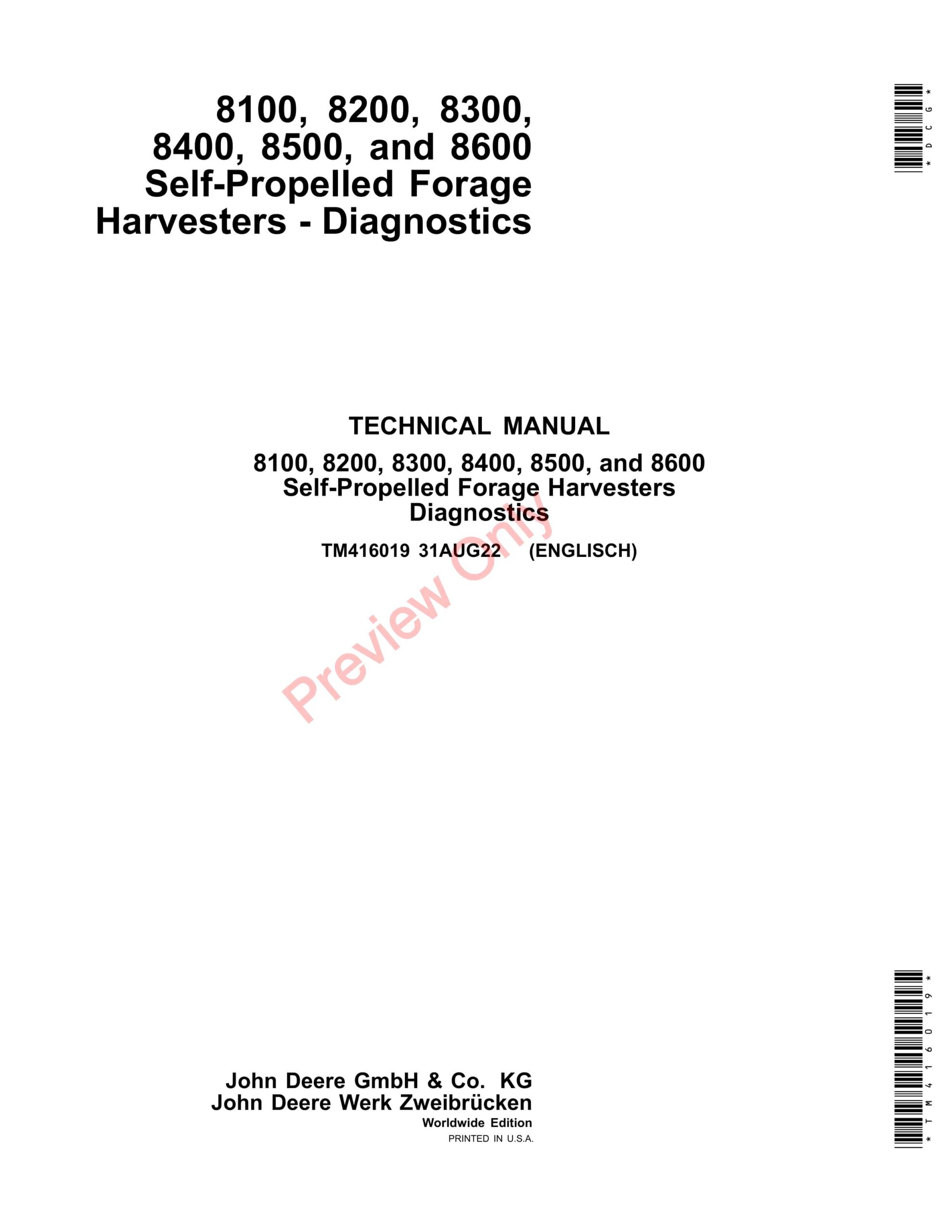 John Deere 8100, 8200, 8300, 8400, 8500, and 8600 Self Technical Manual TM416019 31AUG22-1