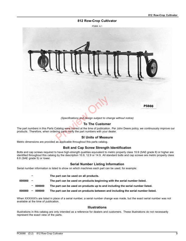John Deere 812 Row-Crop Cultivator Parts Catalog PC6068 20DEC19-3