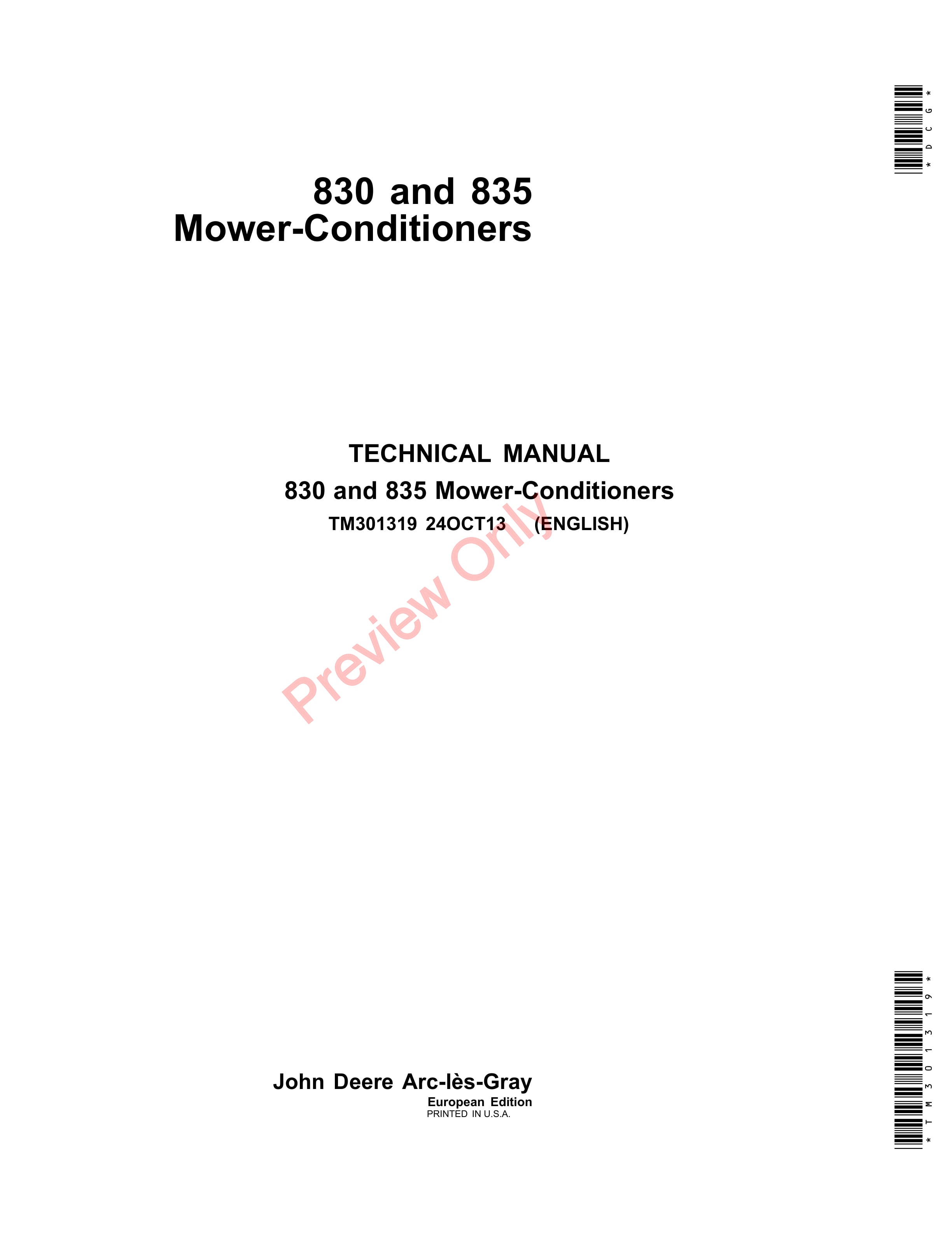 John Deere 830 and 835 Mower-Conditioners Technical Manual TM301319 24OCT13-1