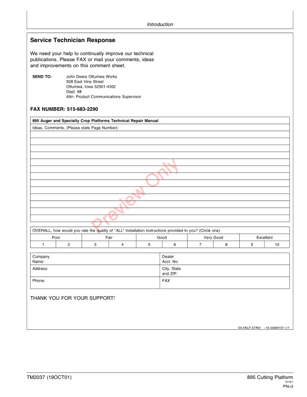 John Deere 895 Auger Platform And Specialty Crop Platforms Technical Manual TM2037 19OCT01 3