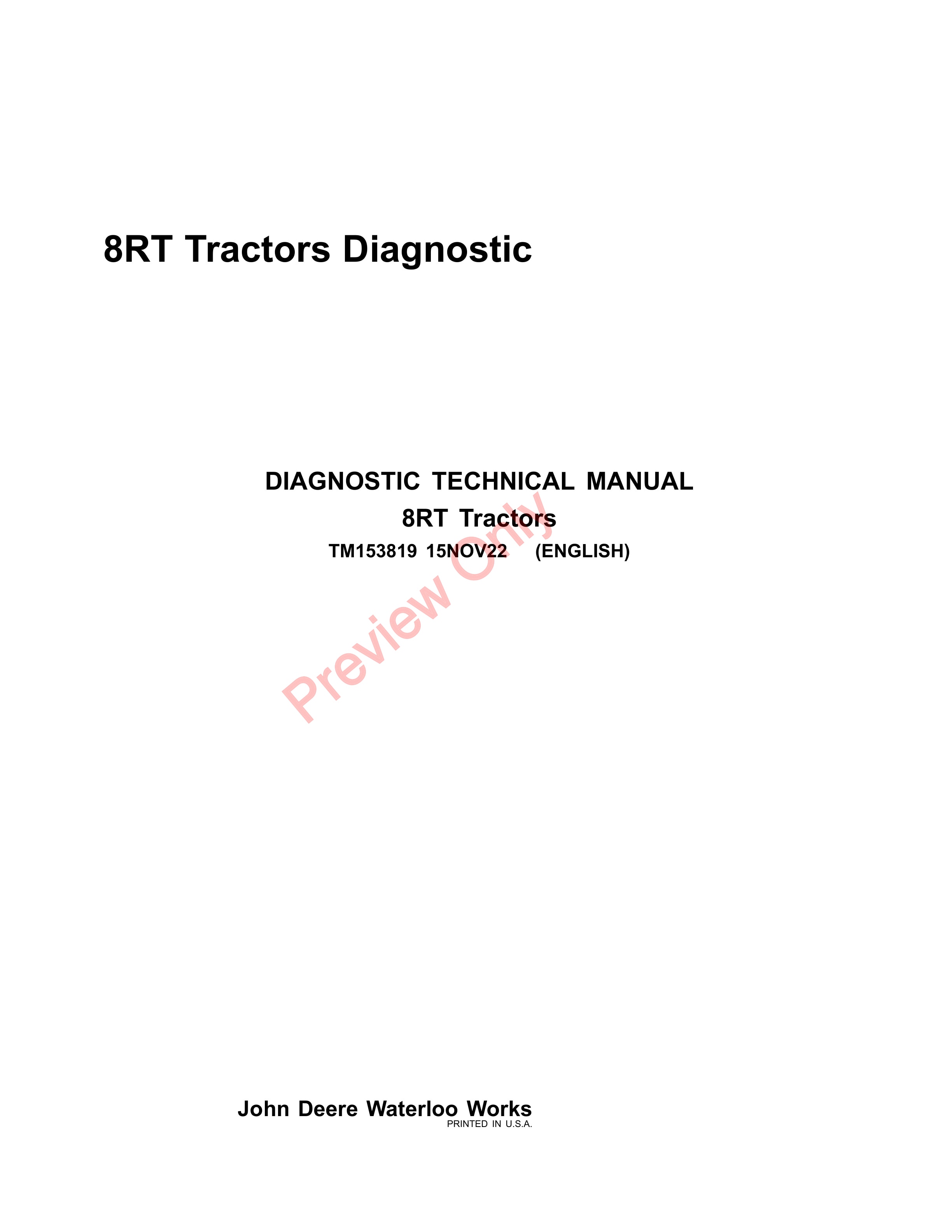 John Deere 8RT Tractors Diagnostic Technical Manual TM153819 15NOV22-1