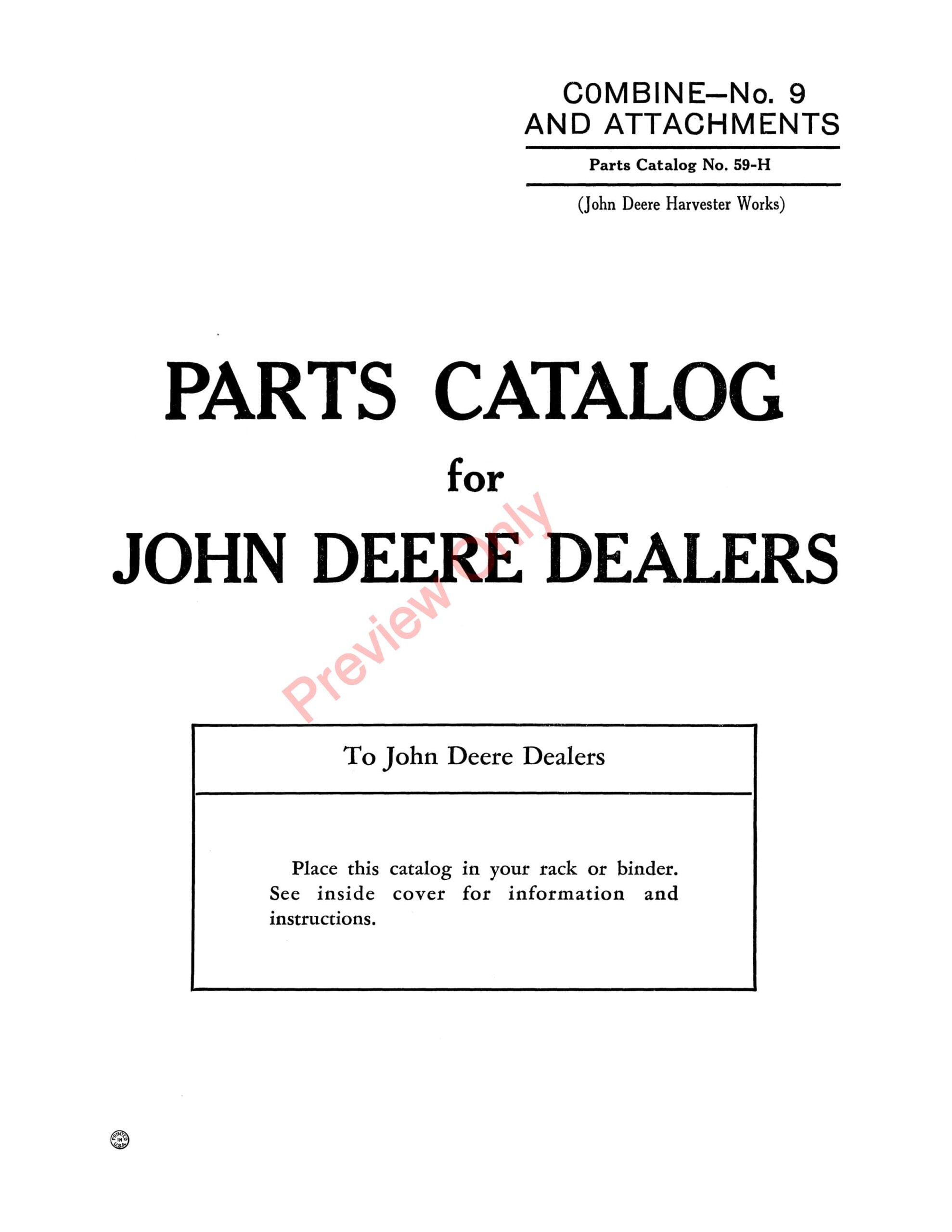 John Deere 9 Combine Parts Catalog CAT59H 15JUN46-1