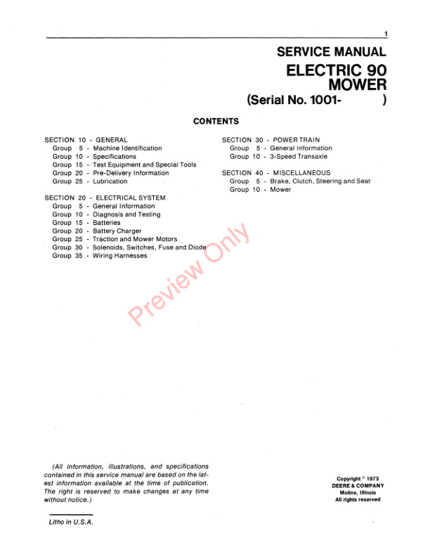 John Deere 90 96 Riding Electric Mowers Service Manual SM2098 01JUN73 3