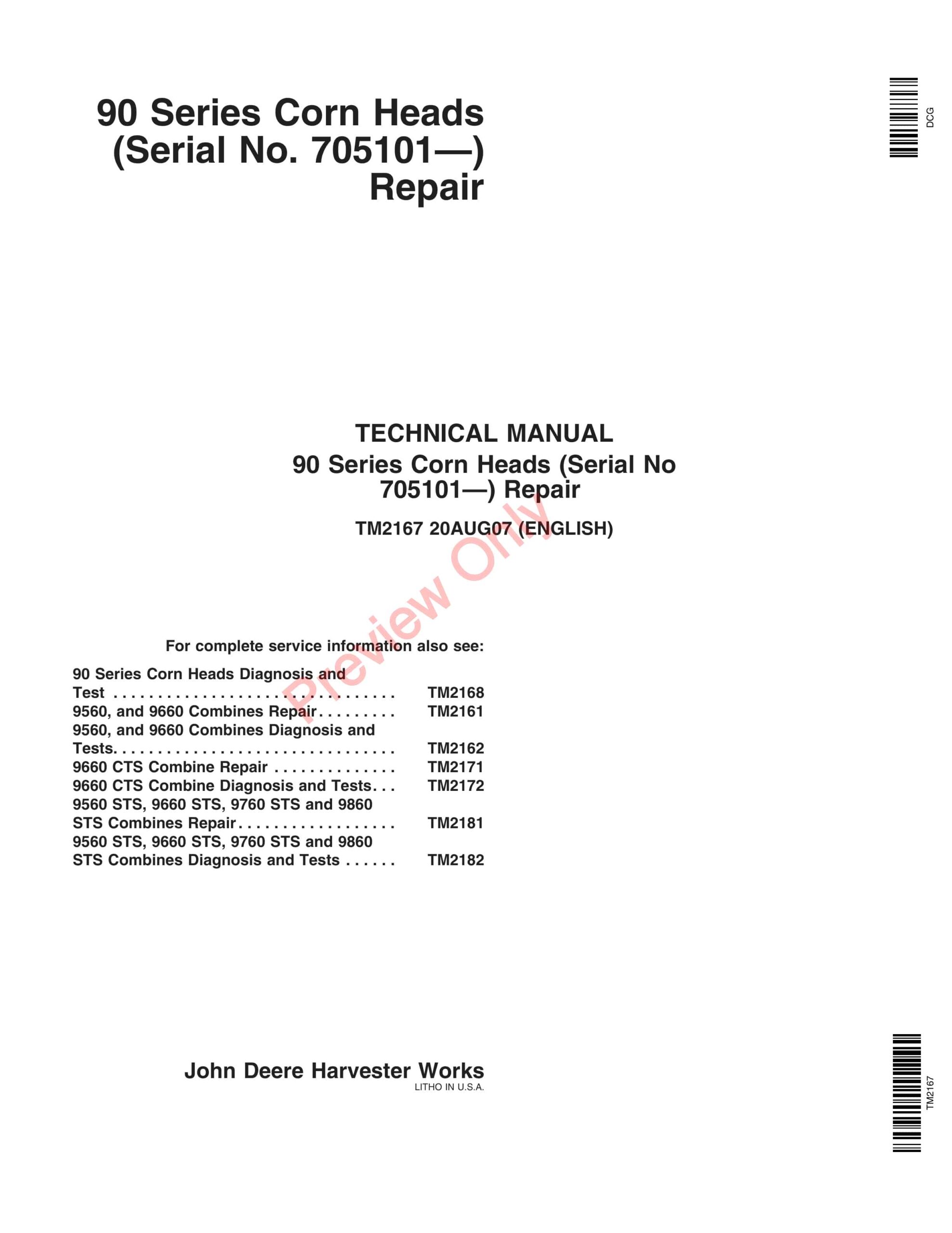 John Deere 90 Series Corn Heads – (705101-) Technical Manual TM2167 20AUG07-1