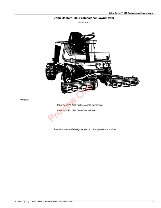 John Deere 900 Professional Lawnmower Parts Catalog PC9625 07DEC18-3
