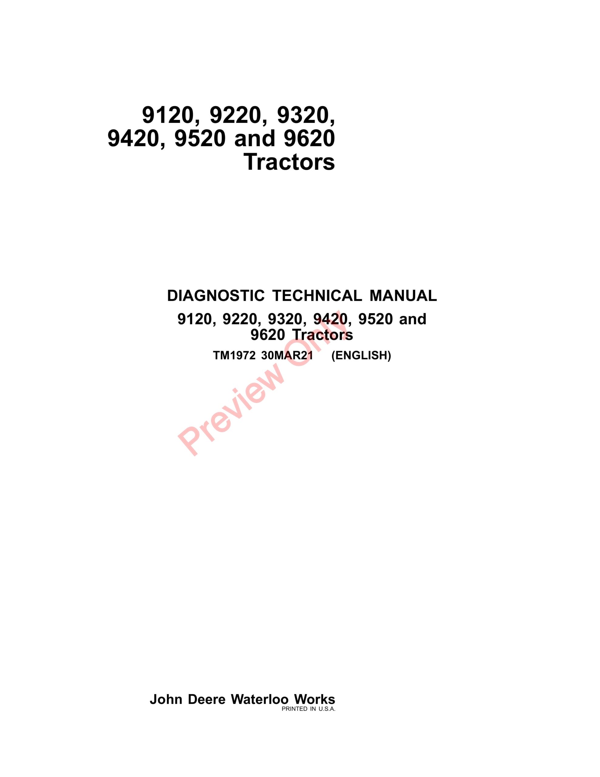 John Deere 9120, 9220, 9320, 9420, 9520, 9620 Tractors Diagnostic Technical Manual TM1972 30MAR21-1